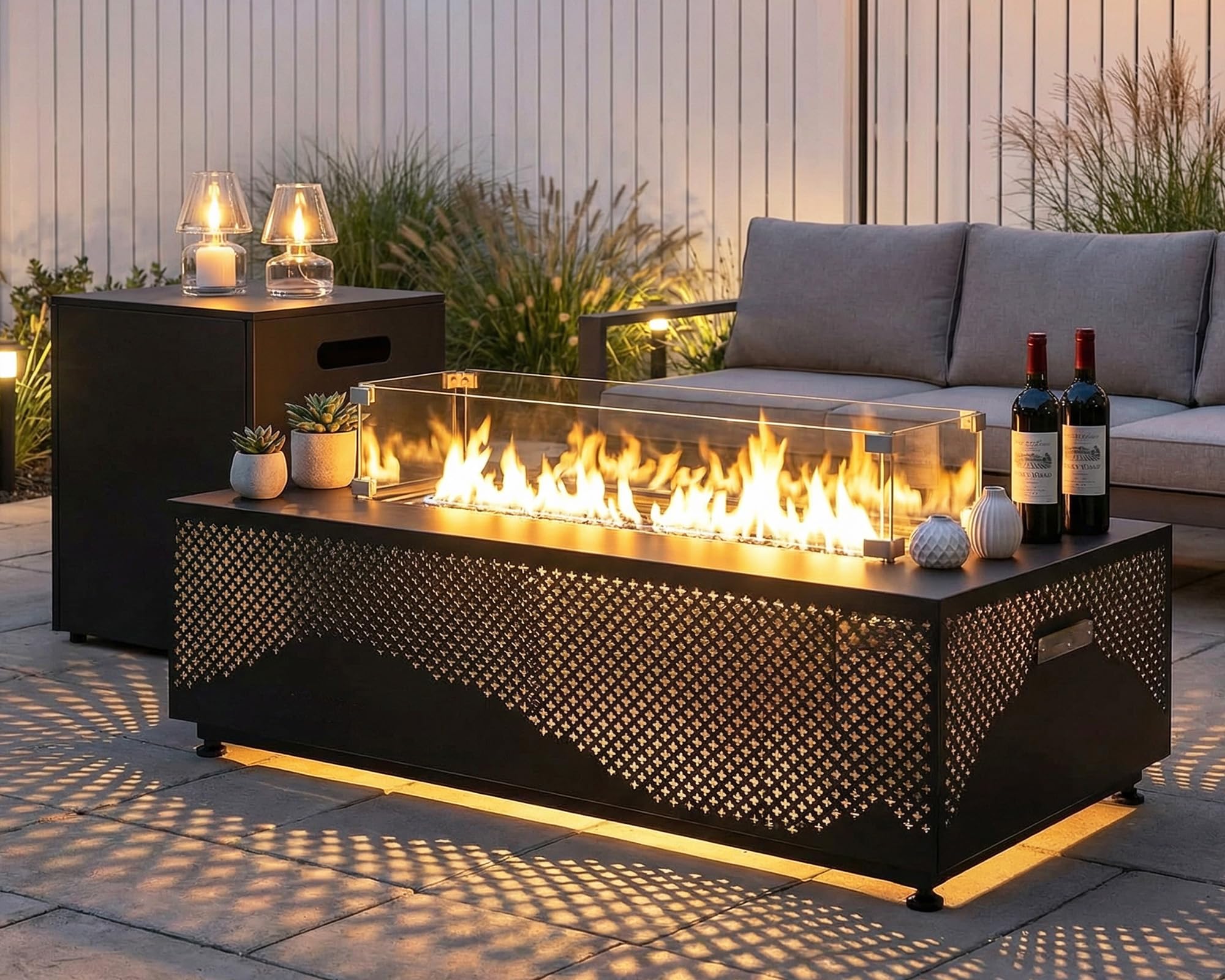 42" Rectangle Propane Gas Fire Pit Table with LED Lights