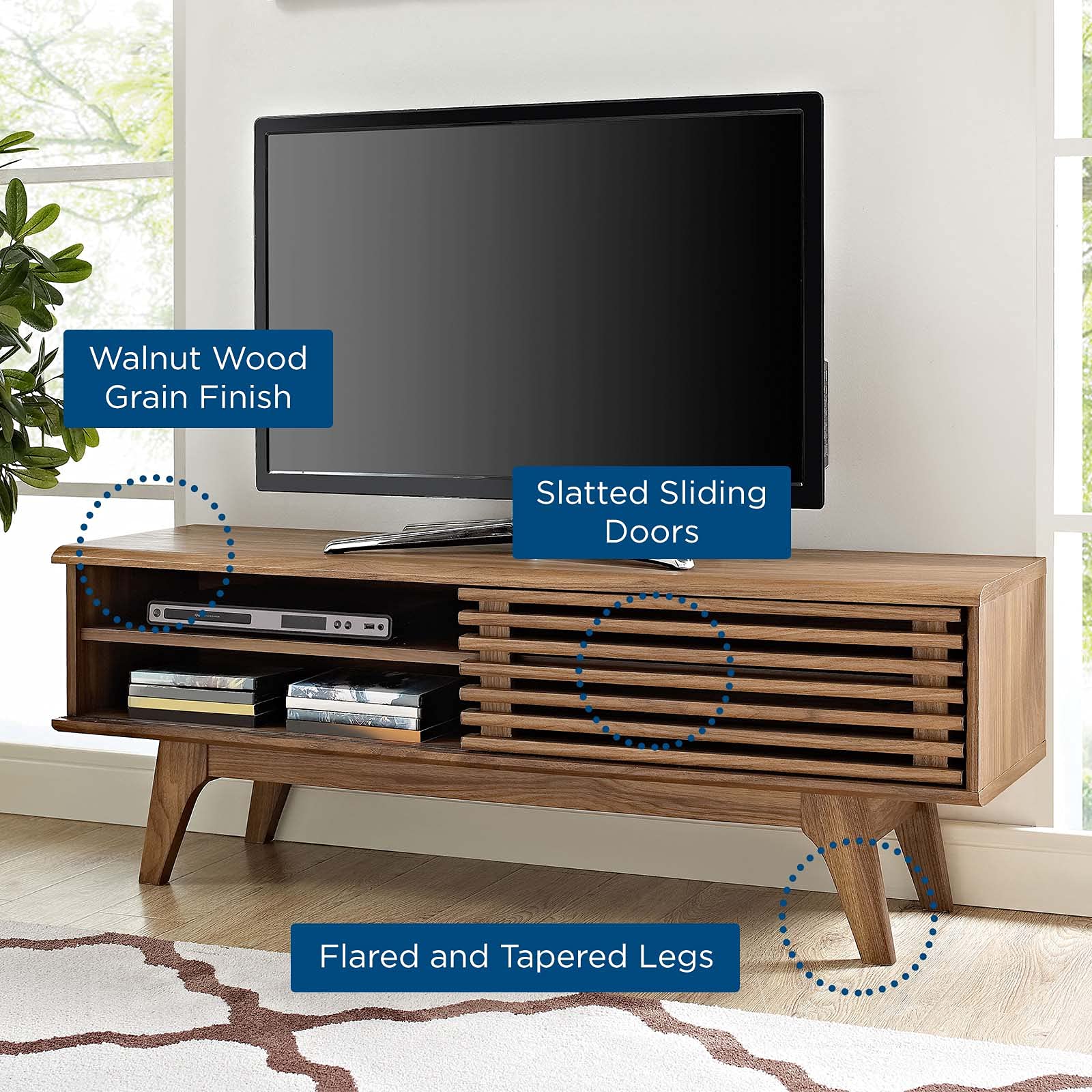 48" Mid-Century TV Stand with Sliding Door