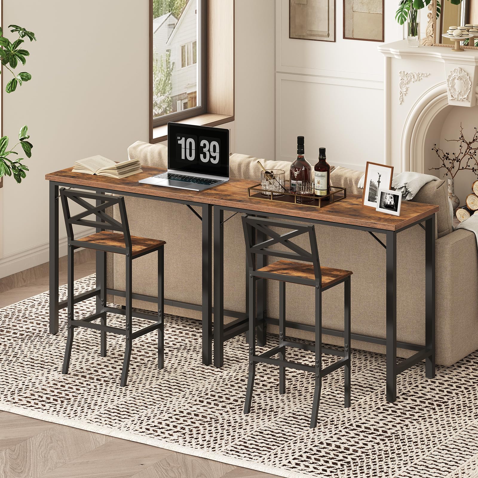 63-Inch Narrow Bar Table with Metal Frame