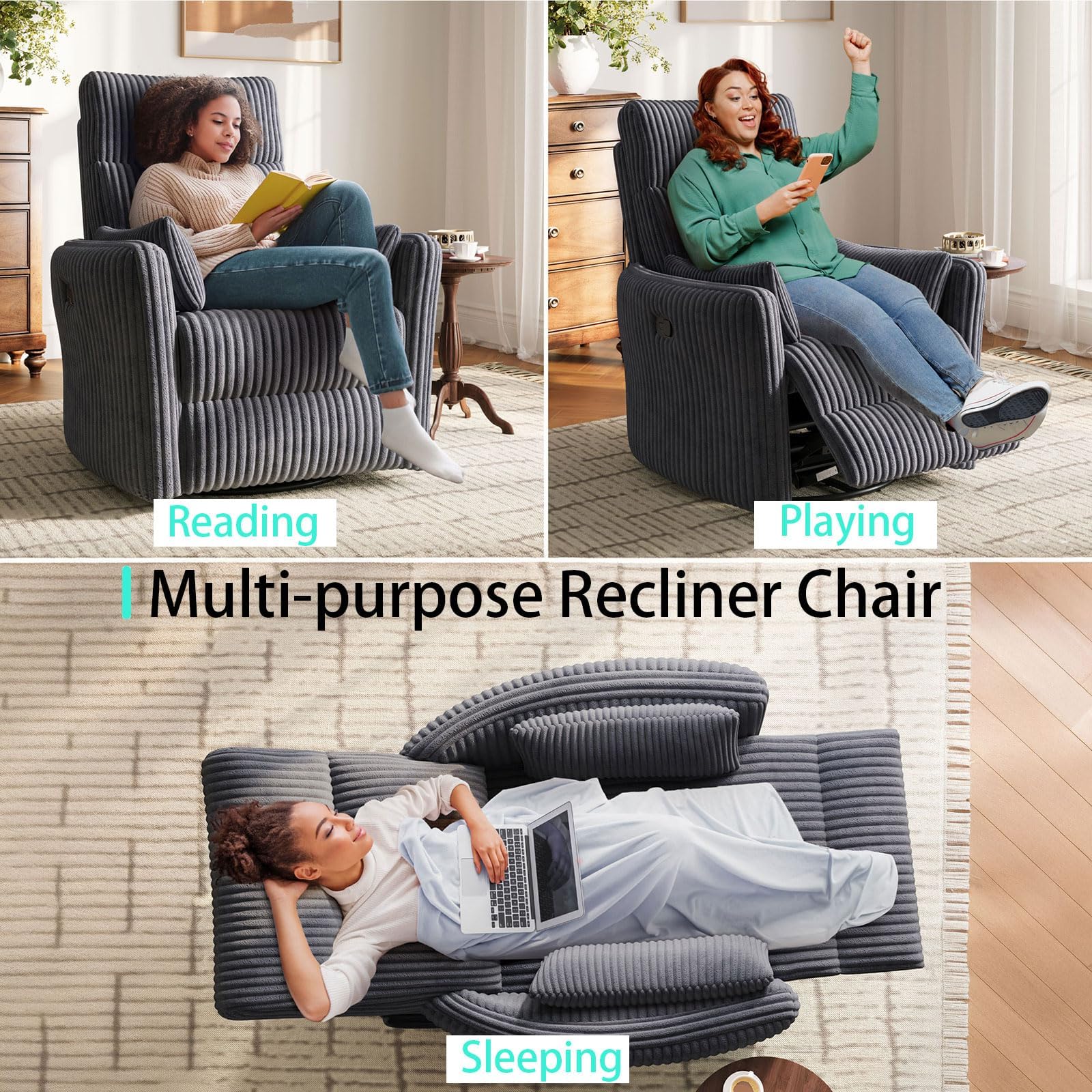 360° Swivel Nursery Recliner with Pillows