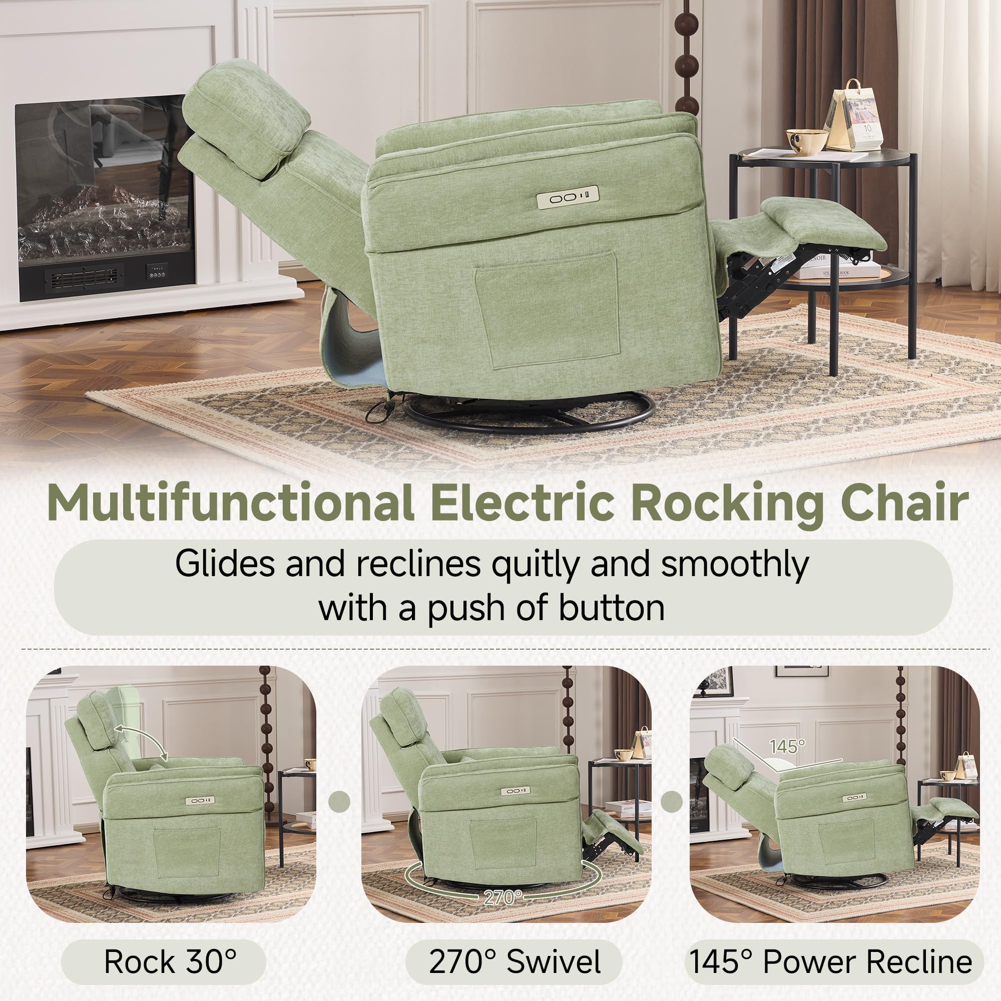 Power Swivel Glider Recliner Chair with Adjustable Armrests