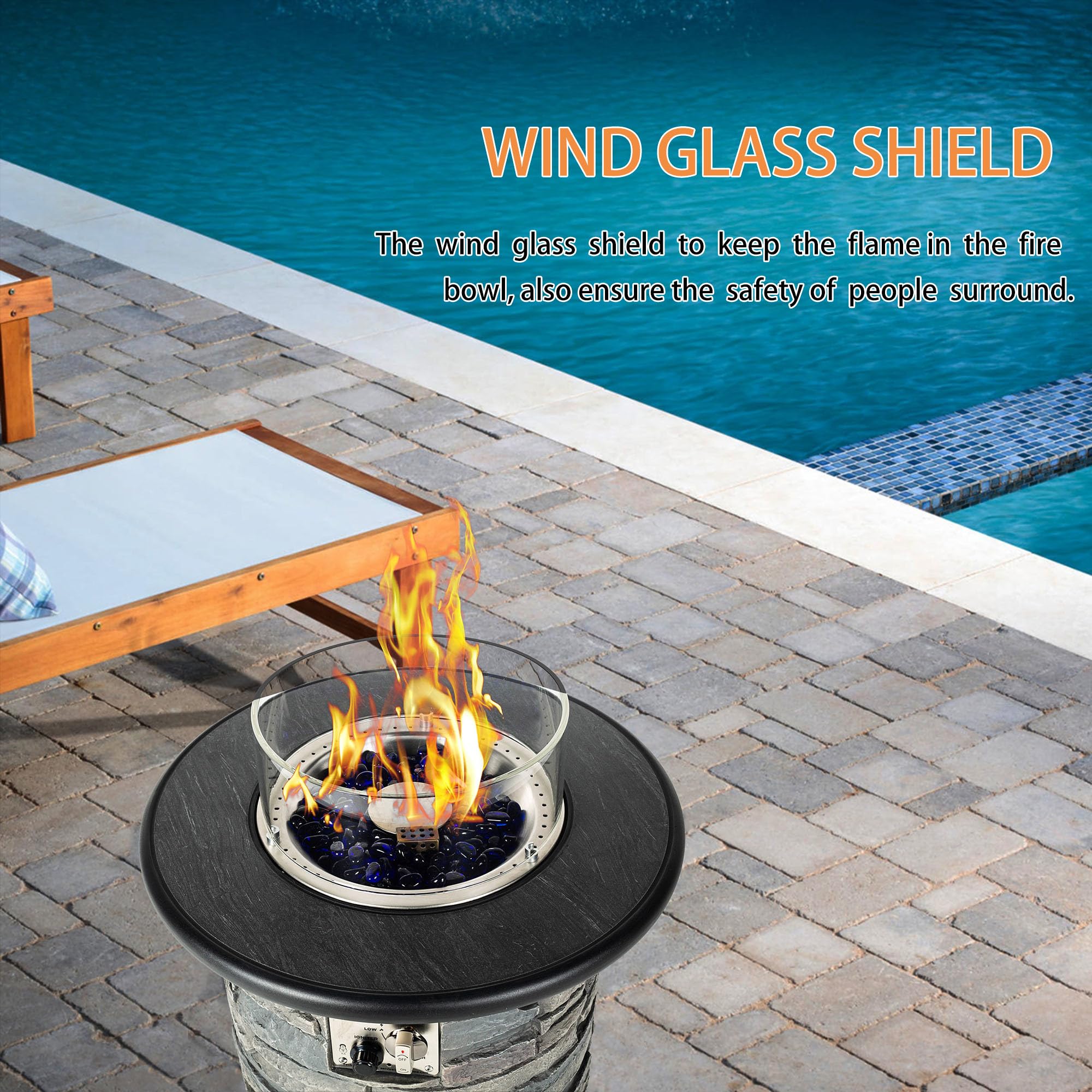 Round Propane Fire Pit Table with Porcelain Tile Top