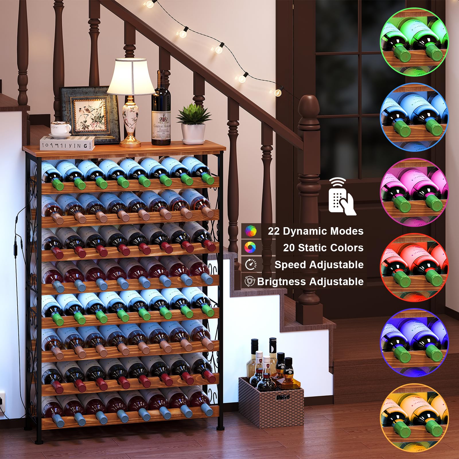 64 Bottle Wine Rack with LED Light