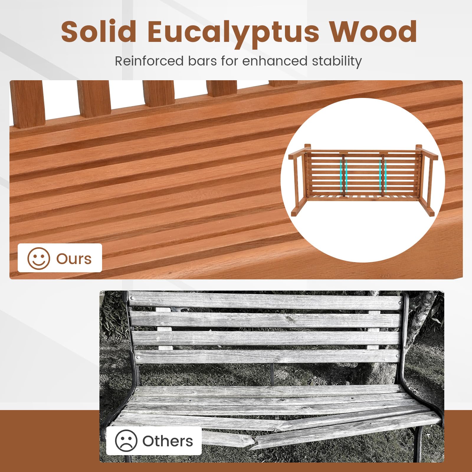 2-Person Eucalyptus Wood Garden Bench