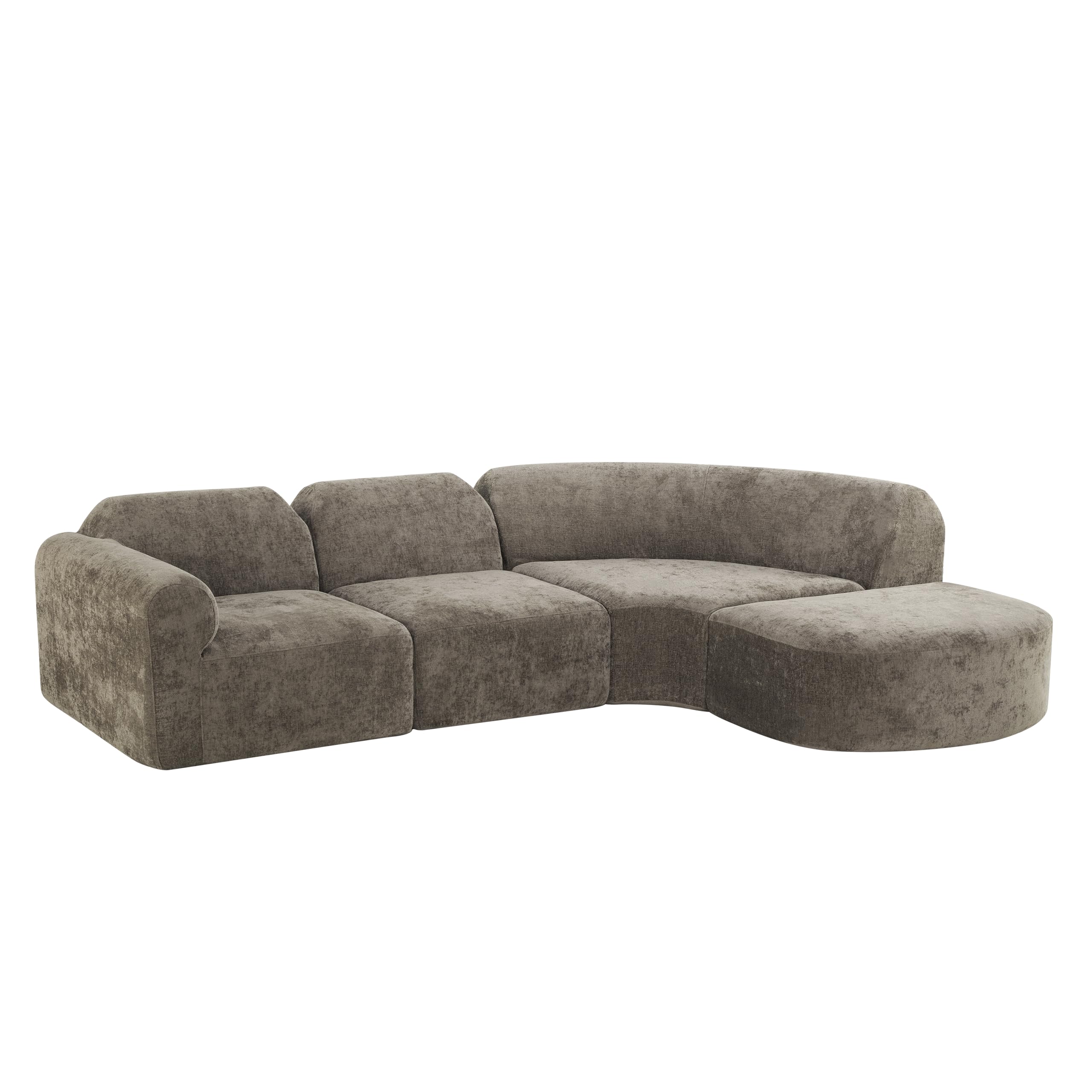 Modern Curved Sectional Sofa with Ottoman - 4 Piece Set