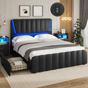 Full Size LED Bed Frame with Storage Drawers and USB Ports