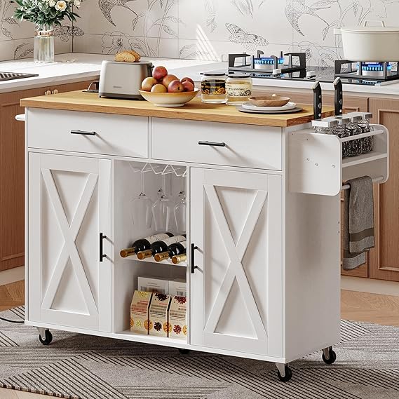 Rolling Kitchen Island with Power Outlet
