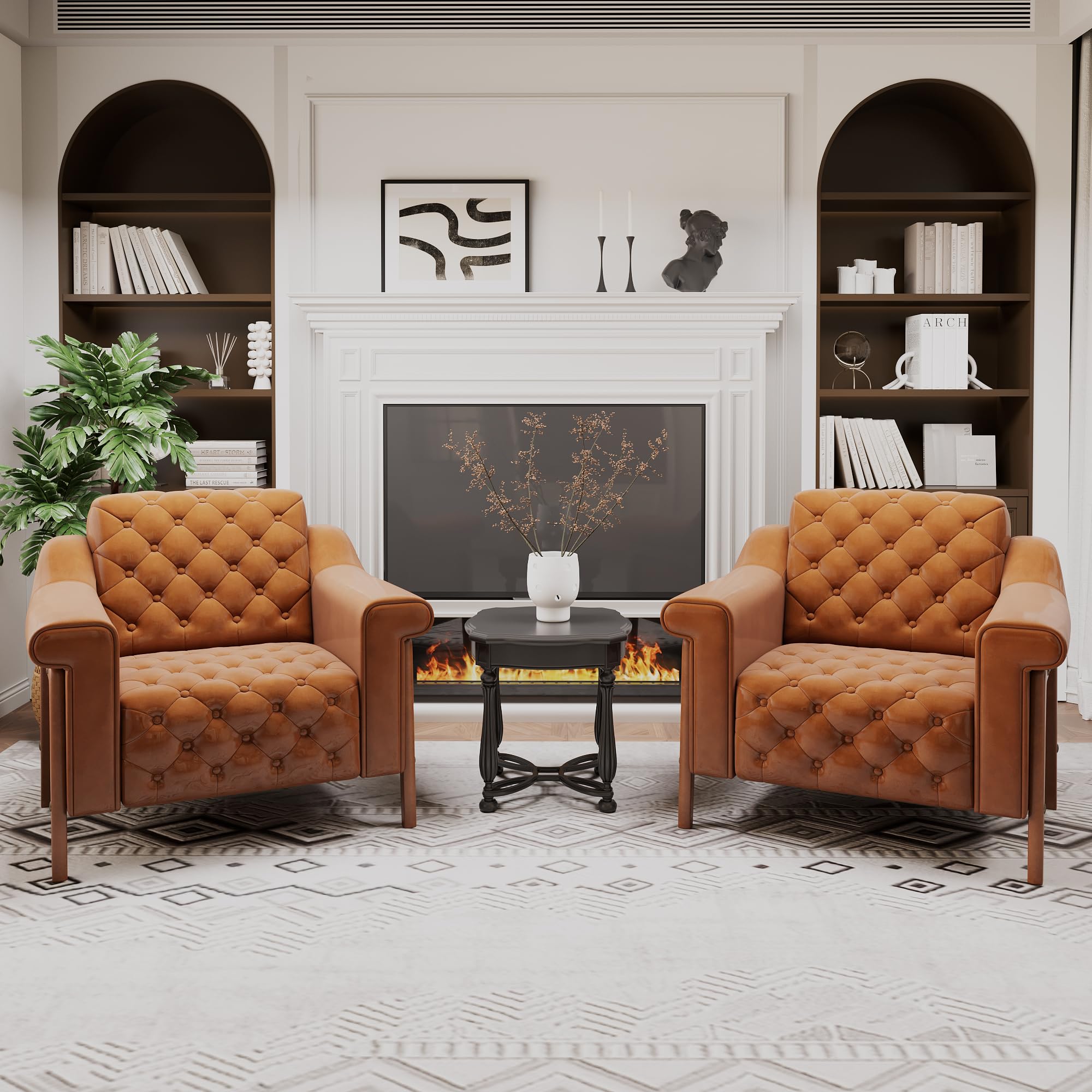 Brown PU Leather Accent Chair with Ergonomic Support