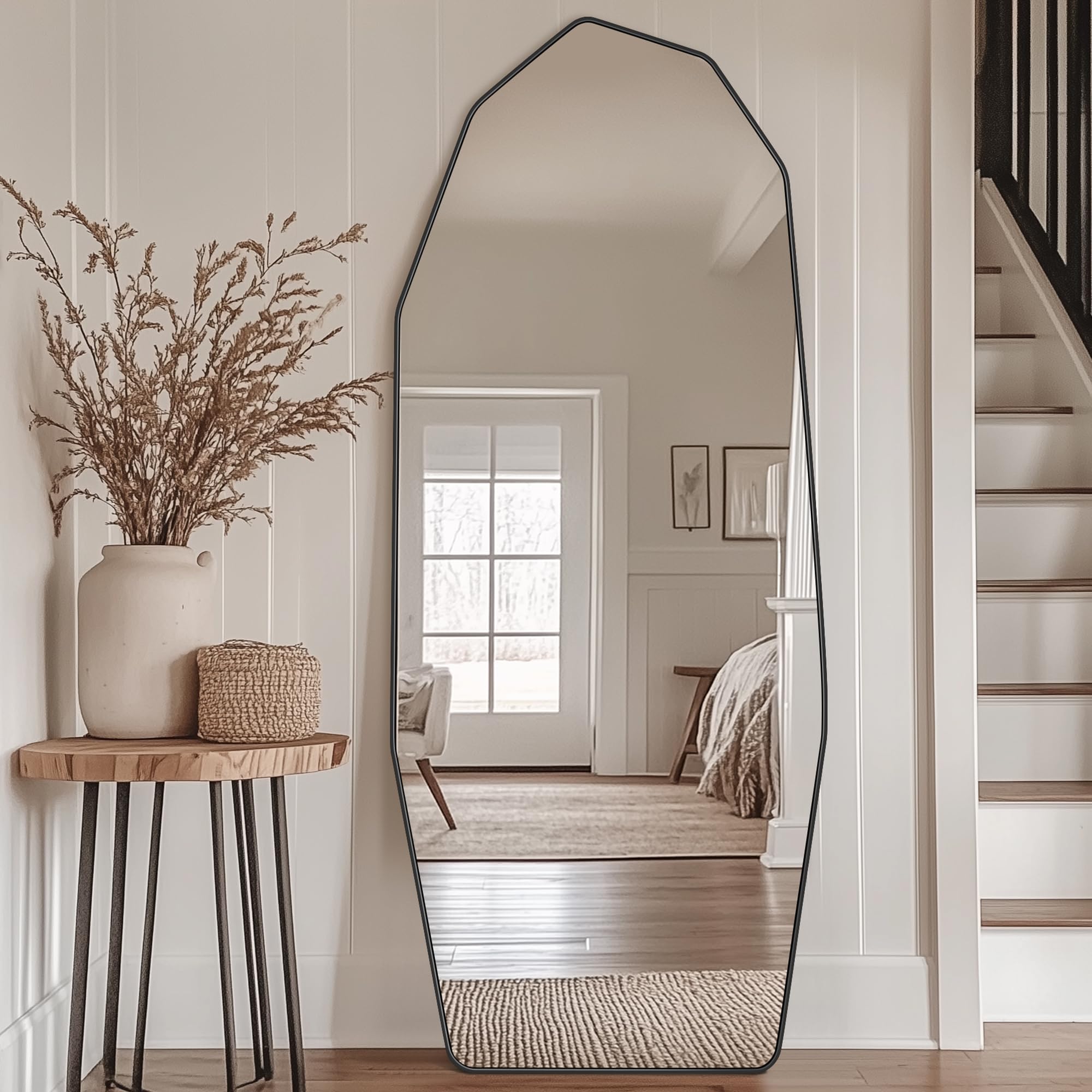 Full Length Mirror 71x28 Irregular Diamond Shape Black Aluminum Frame