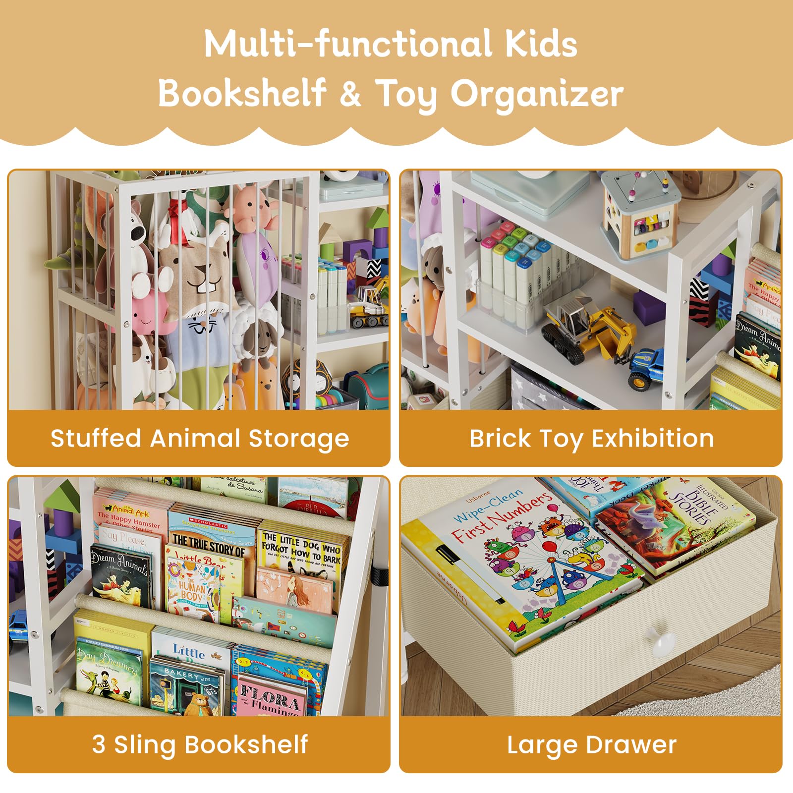 Montessori Kids Bookshelf with Toy Storage