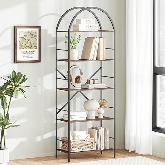 5 Tier Arched Bookshelf Gold and White