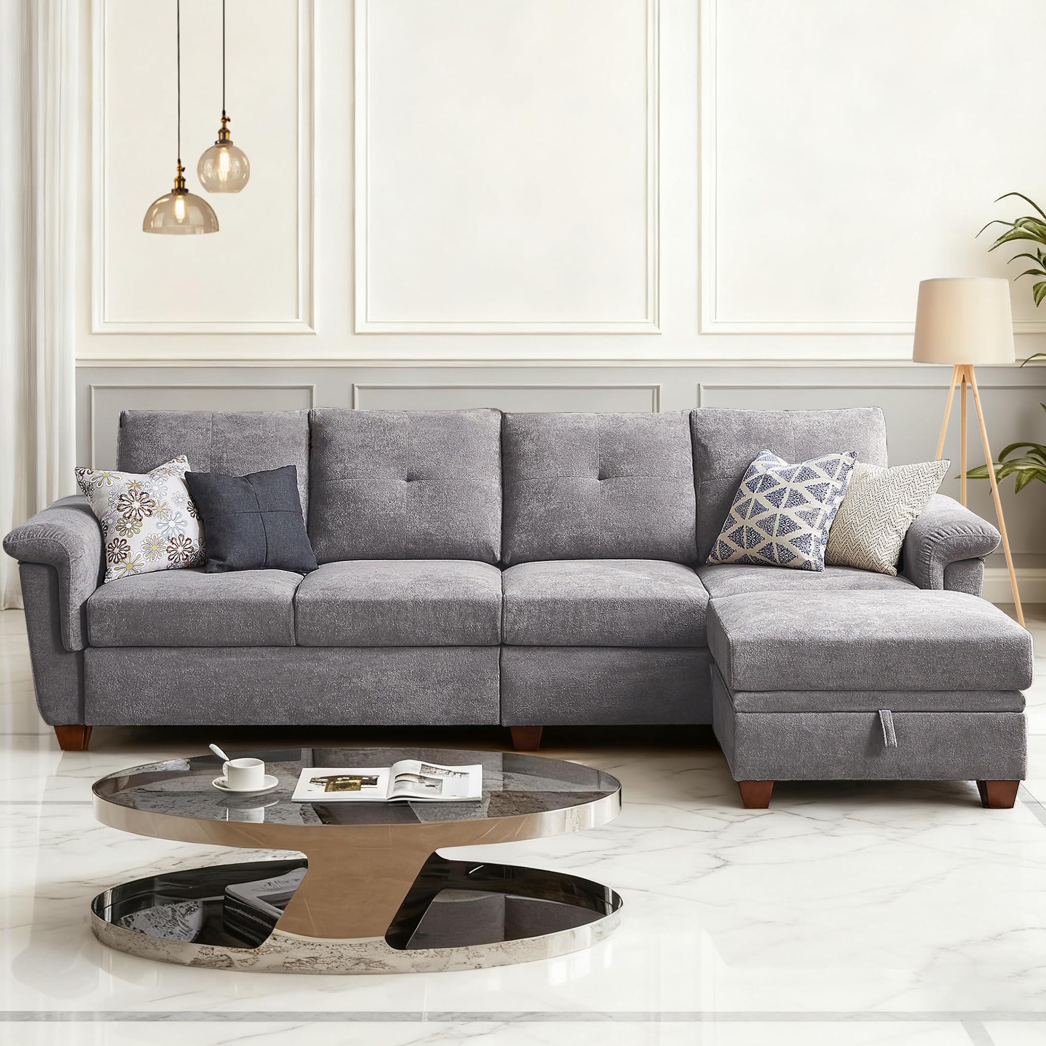 108" Convertible L-Shaped Sectional Sofa with Ottoman and Storage
