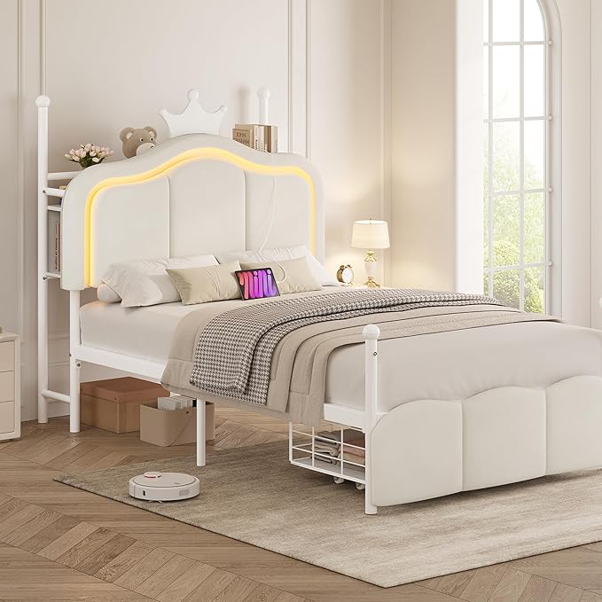 Full Velvet LED Canopy Bed with Storage