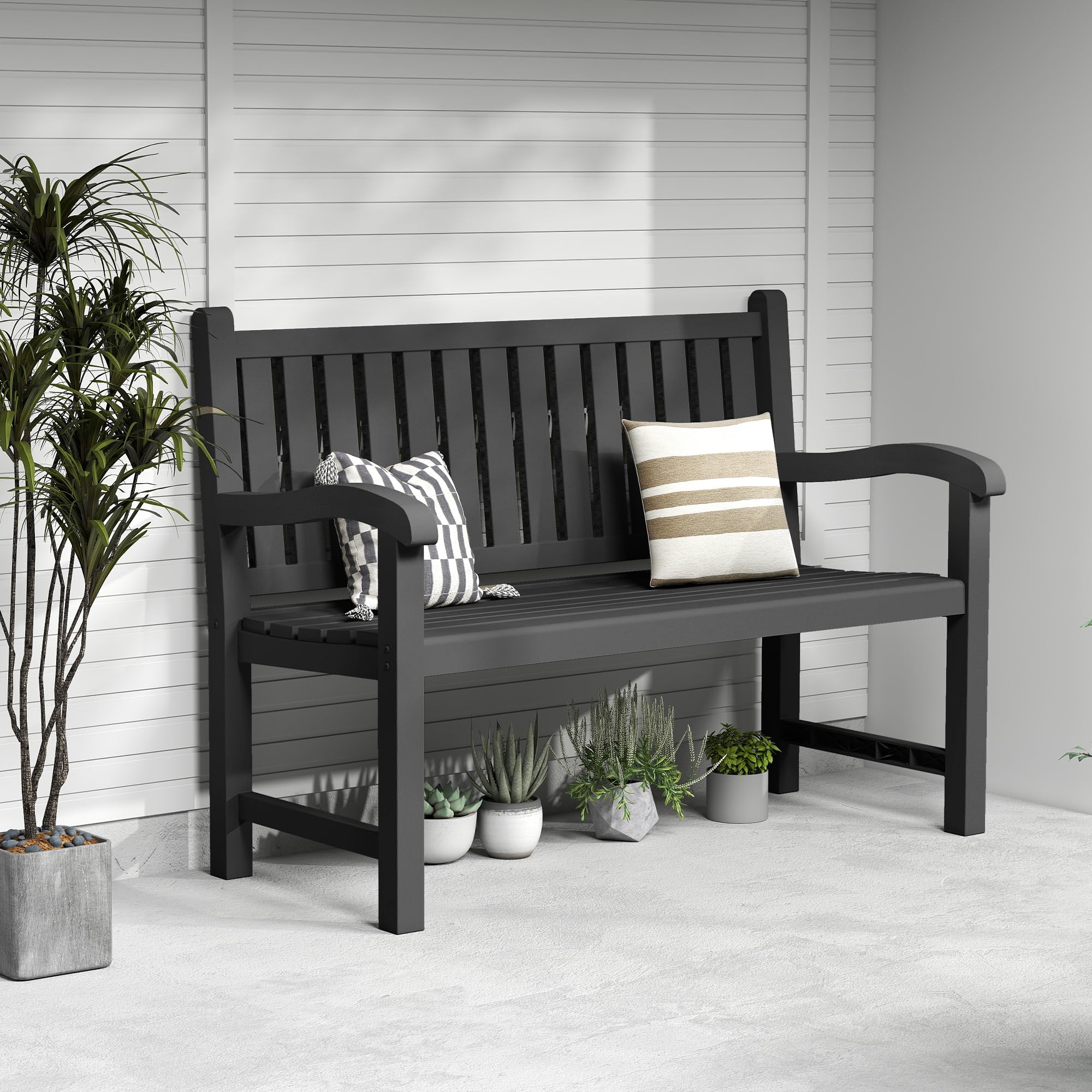 Outdoor Waterproof Garden Bench - 2 Person Resin Patio Seating