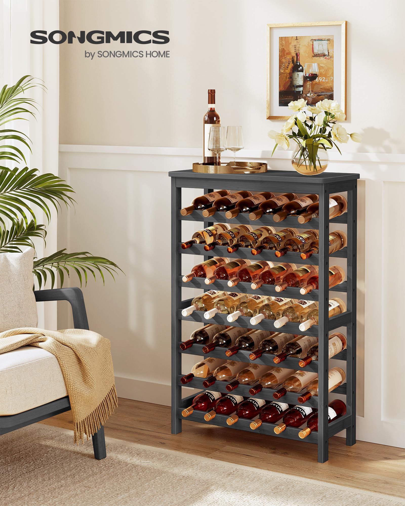 42-Bottle Bamboo Wine Rack 7-Tier Floor Standing