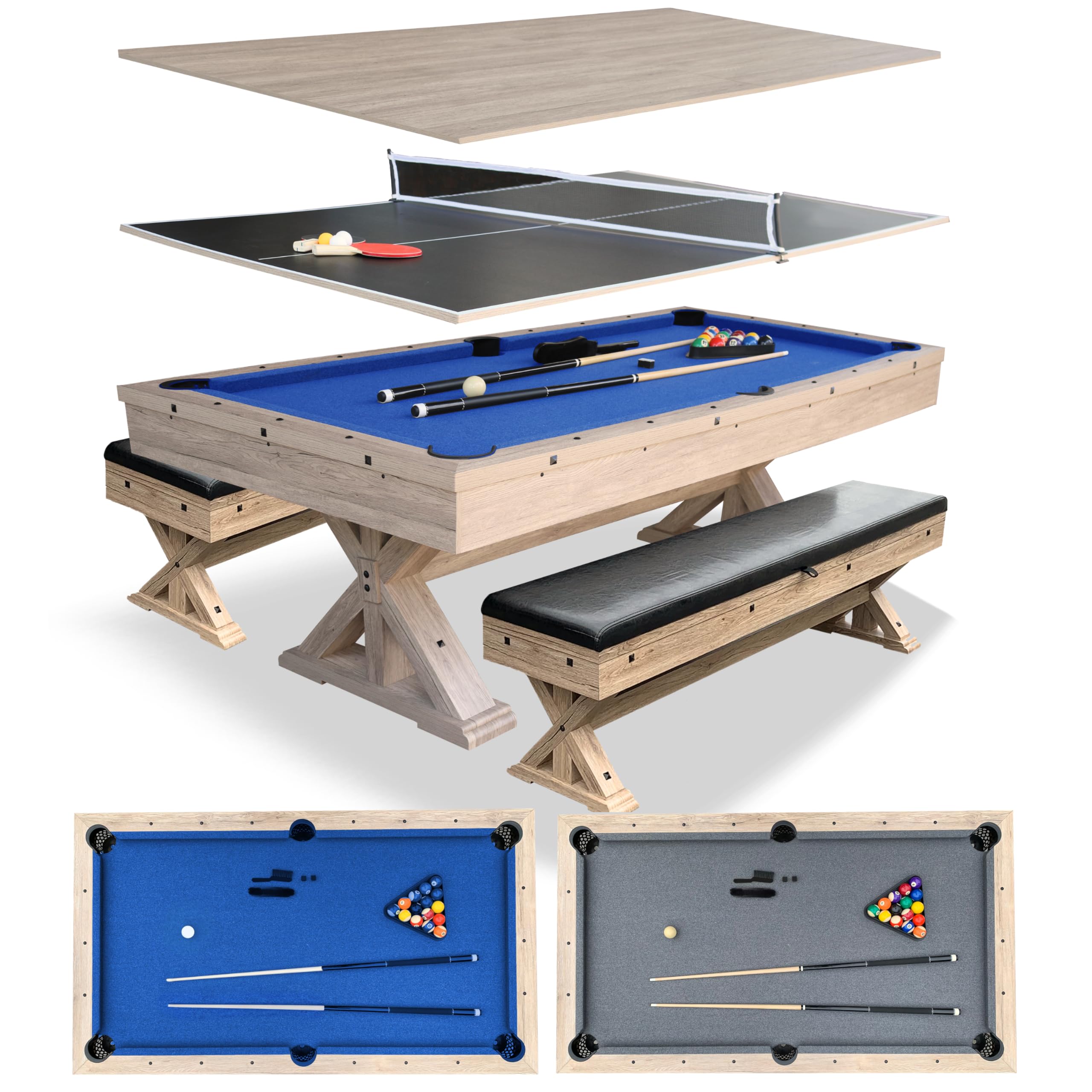 7' 3-in-1 Multi Game Pool Table with Dining Top
