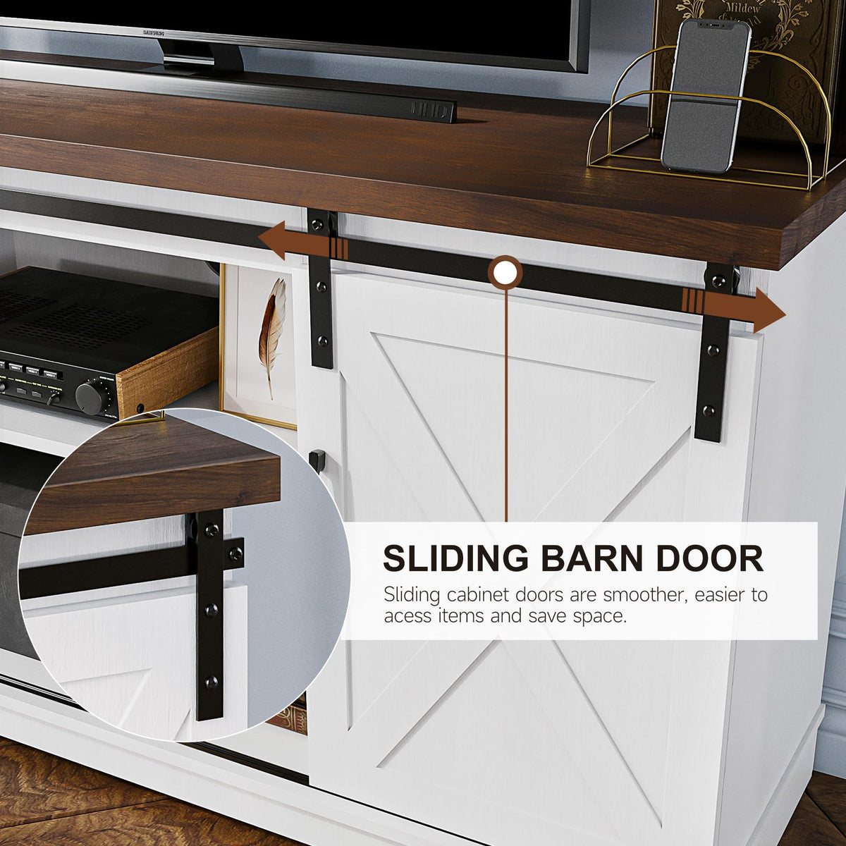 Farmhouse TV Stand with Sliding Barn Doors for TVs up to 65"