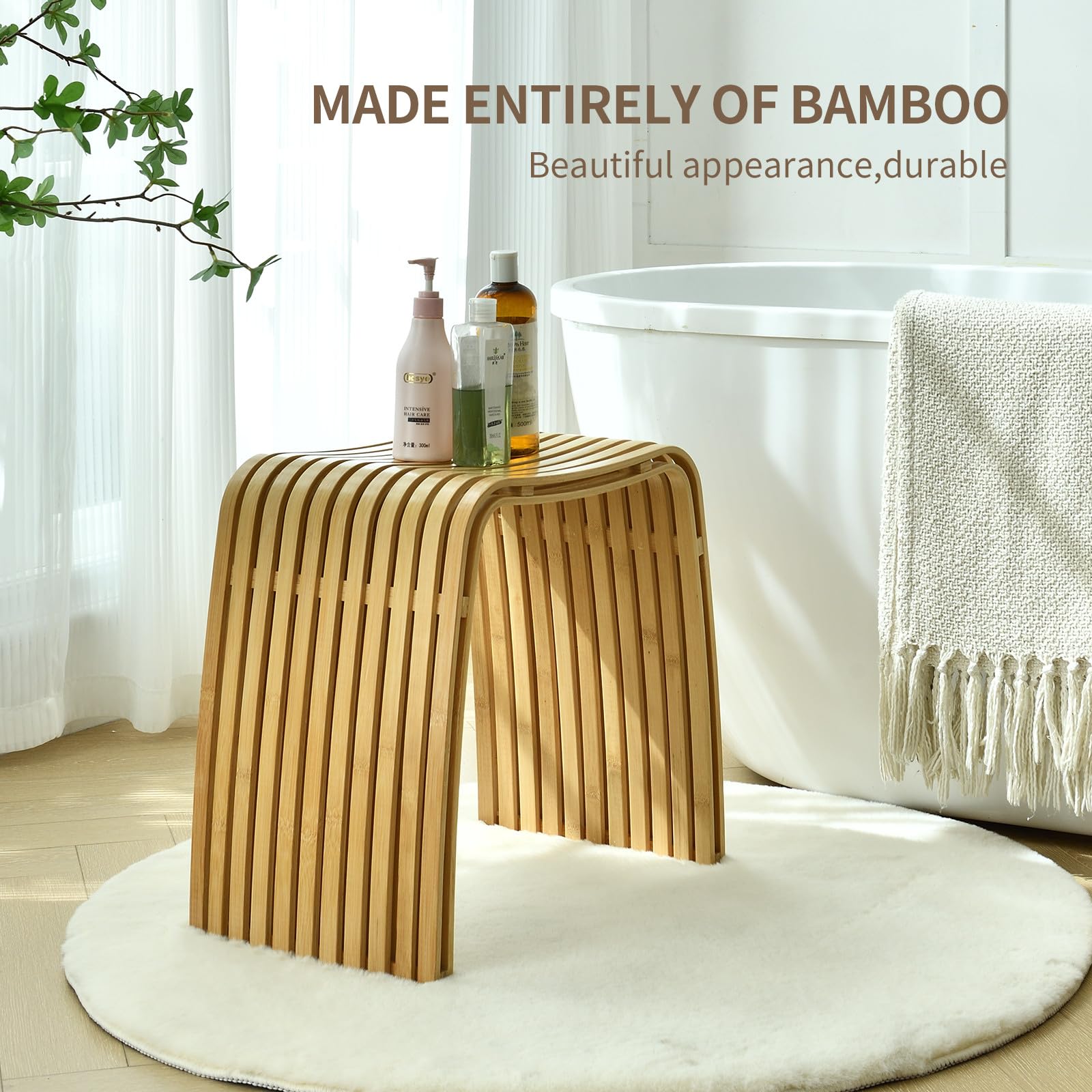 Bamboo Shower Bench Non-Slip Waterproof Bathroom Stool