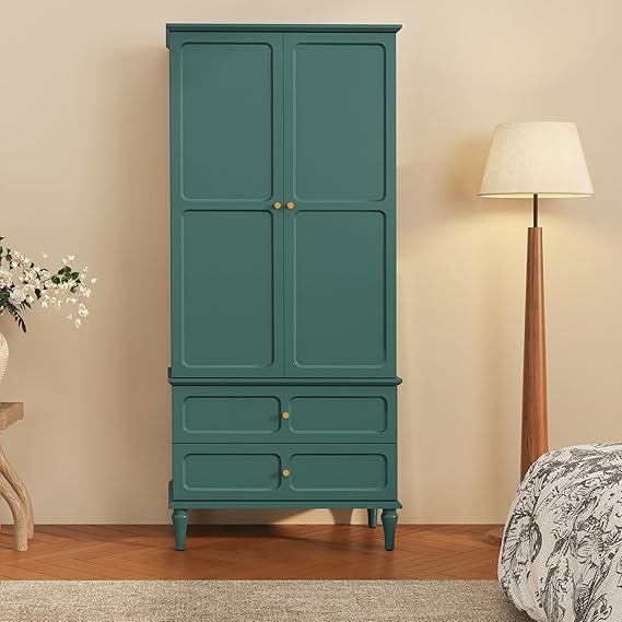 Mid-Century Modern Armoire Wardrobe with Doors and Drawers