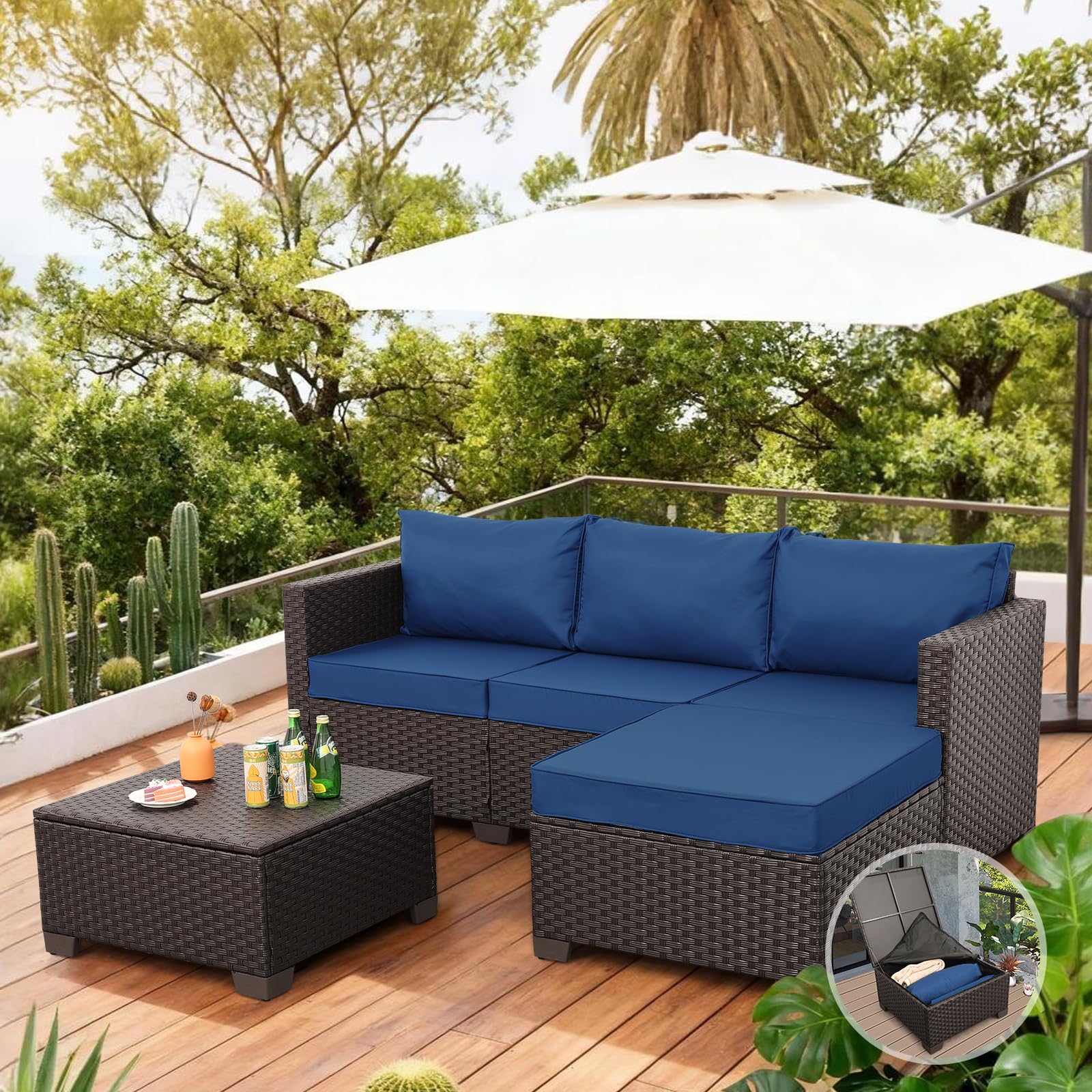 3-Piece Outdoor Sectional Sofa Set with Storage Table