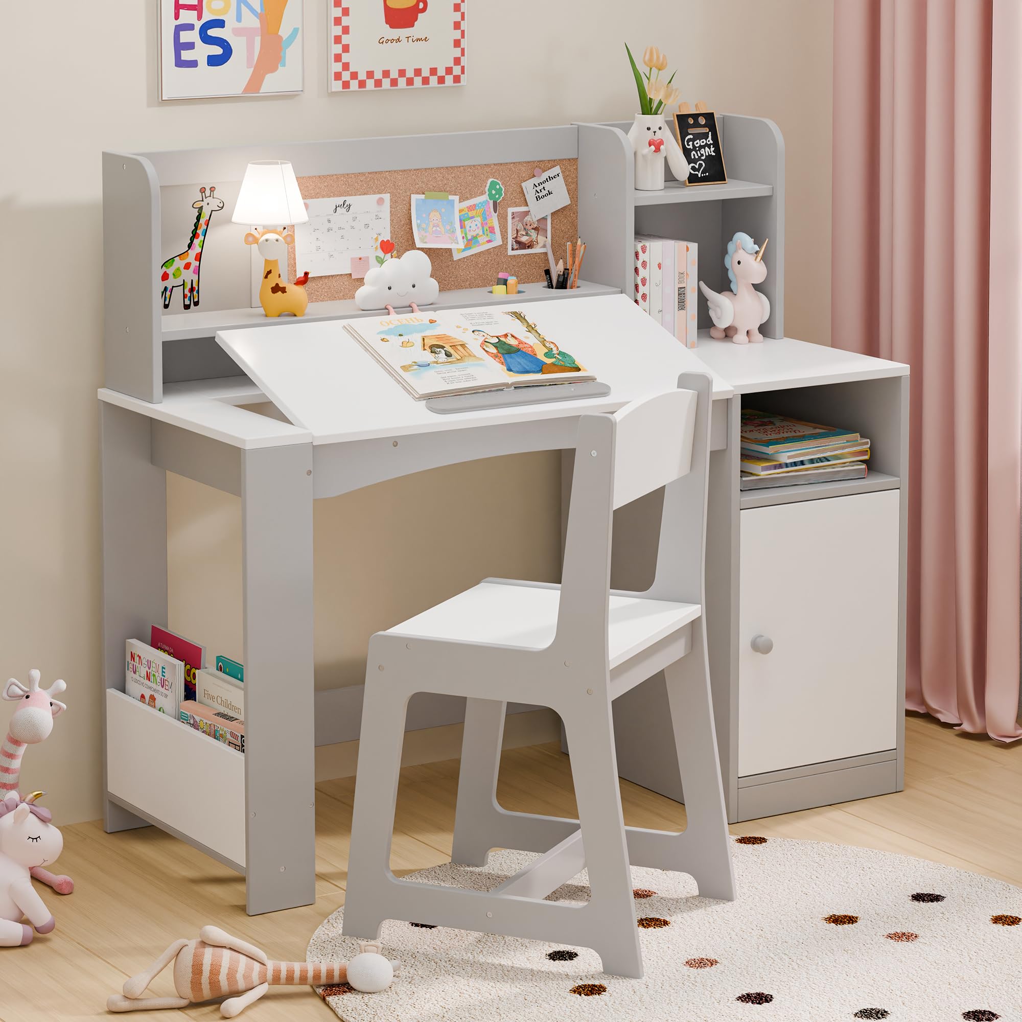 Kids Study Desk with Chair and Tiltable Desktop