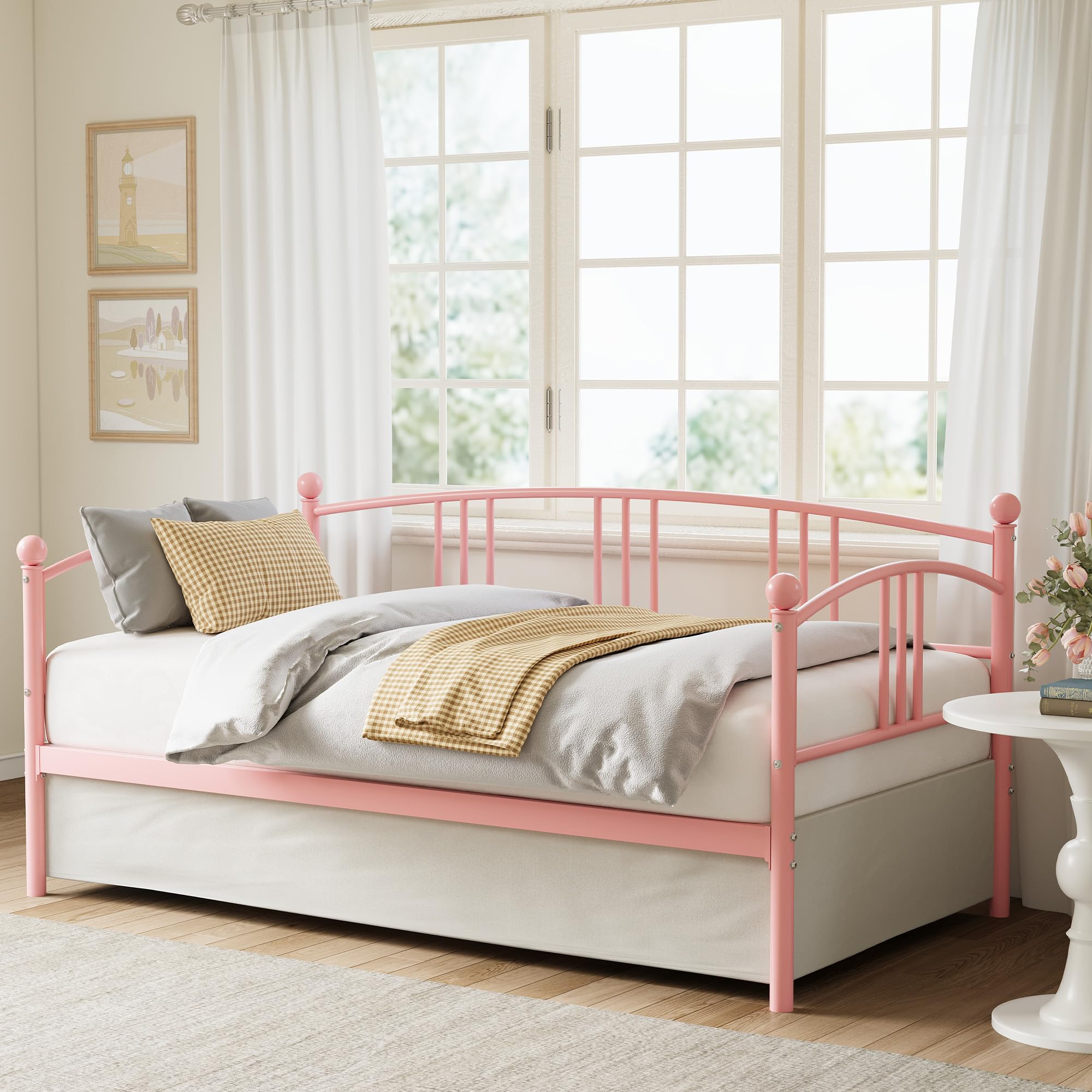 Twin Daybed with Trundle and Steel Slat Support