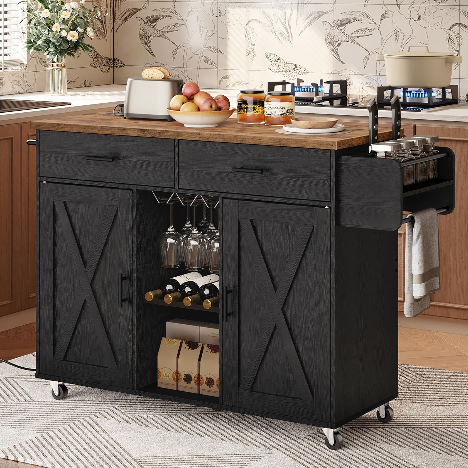 Rolling Kitchen Island with Power Outlet