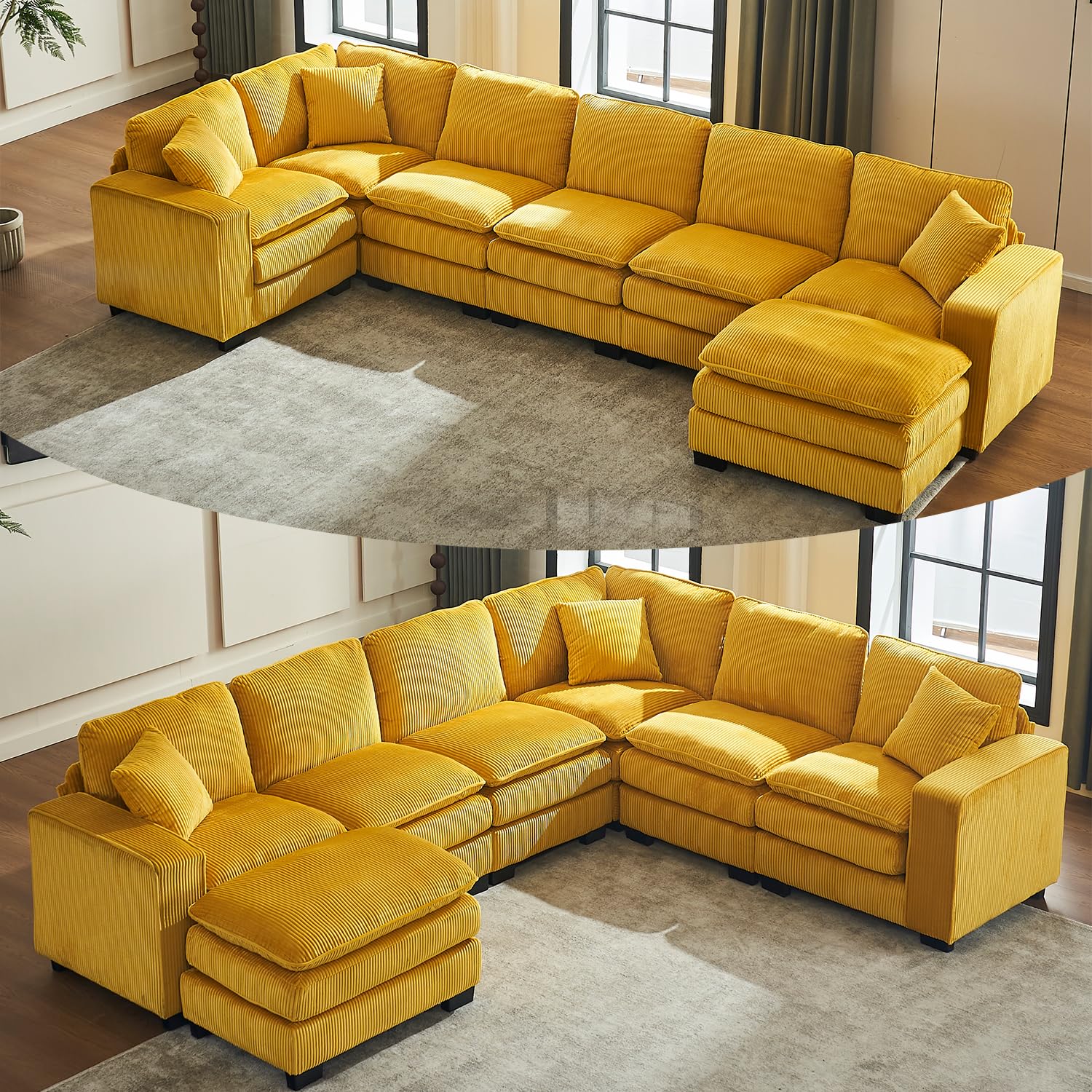 Large Modular Sectional Sofa 6-Seat with Ottoman