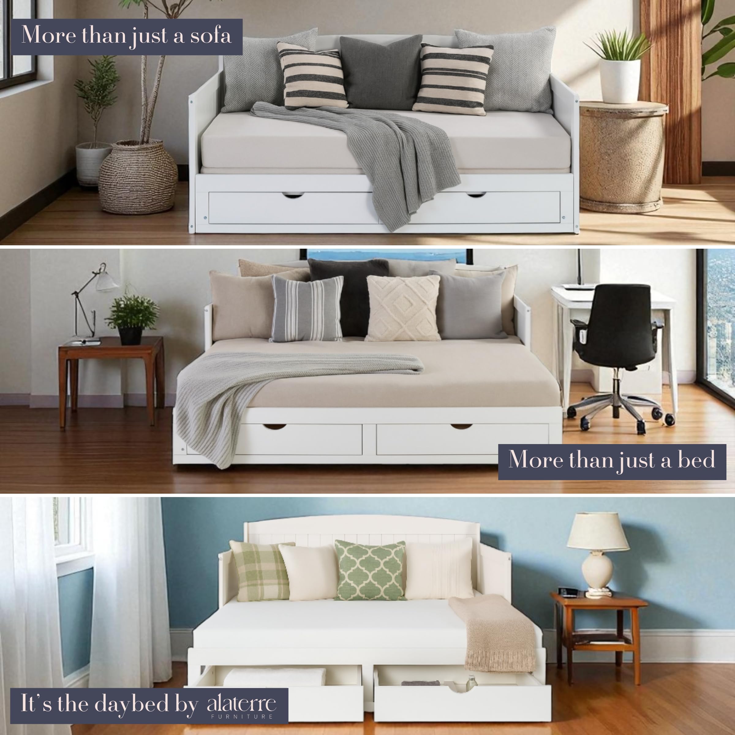 Harmony Twin to King Daybed with Pop Up Trundle and Storage Drawers