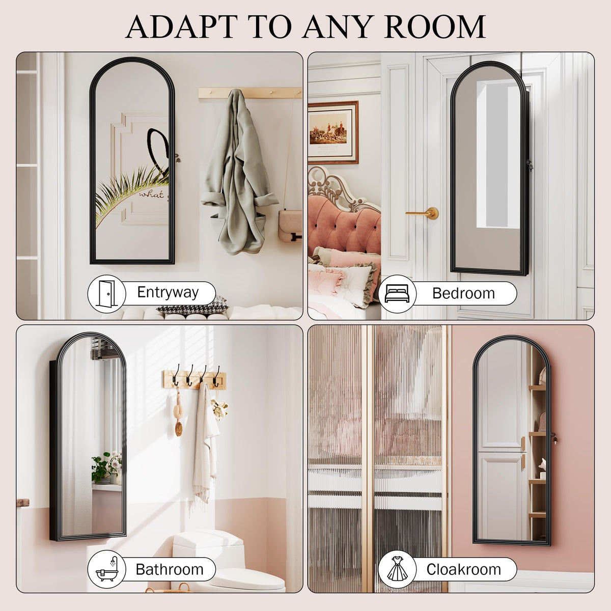 47-Inch Lockable Full-Length Mirror Jewelry Cabinet with LED Lights