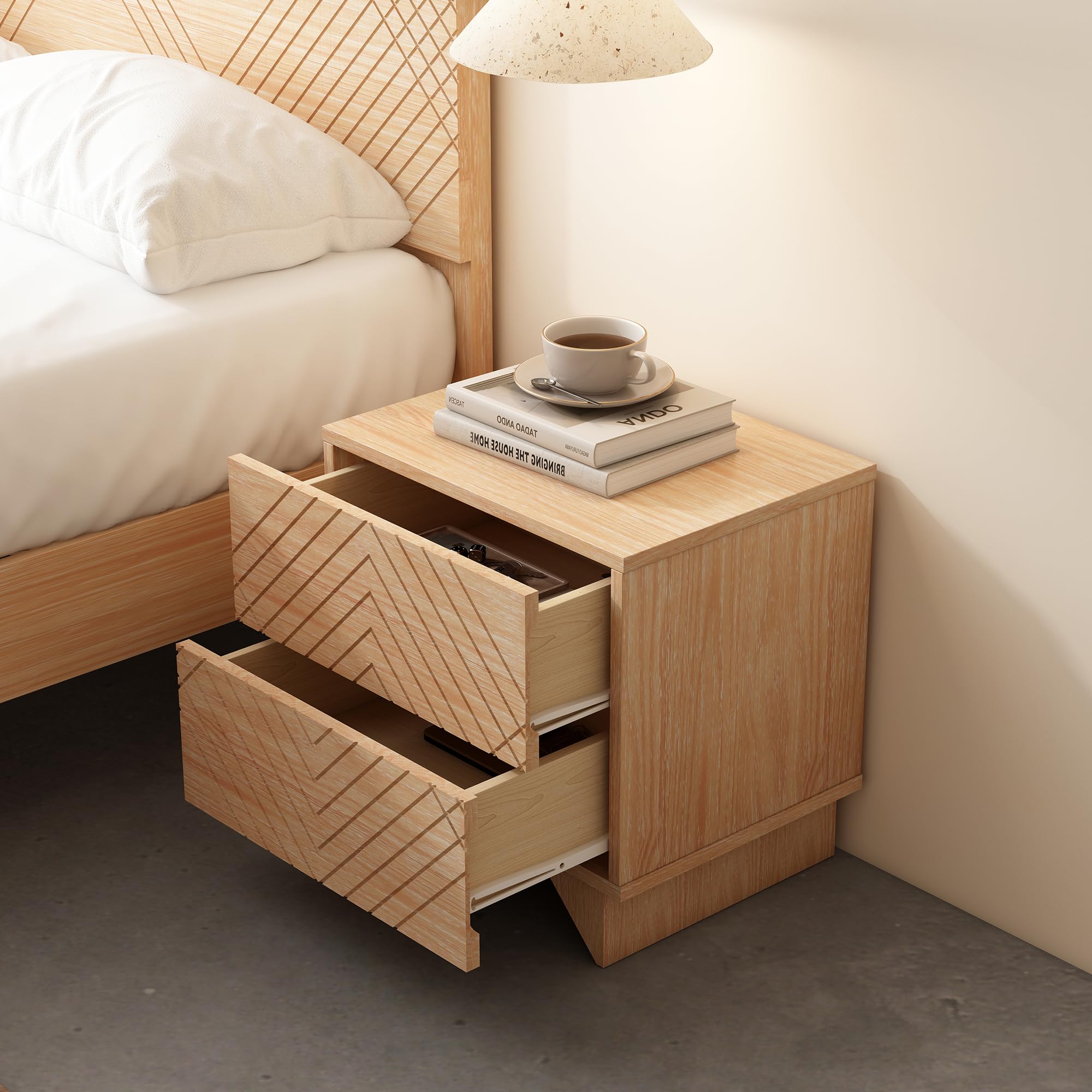 2 Drawer Solid Wood Nightstand with Rhombus Details