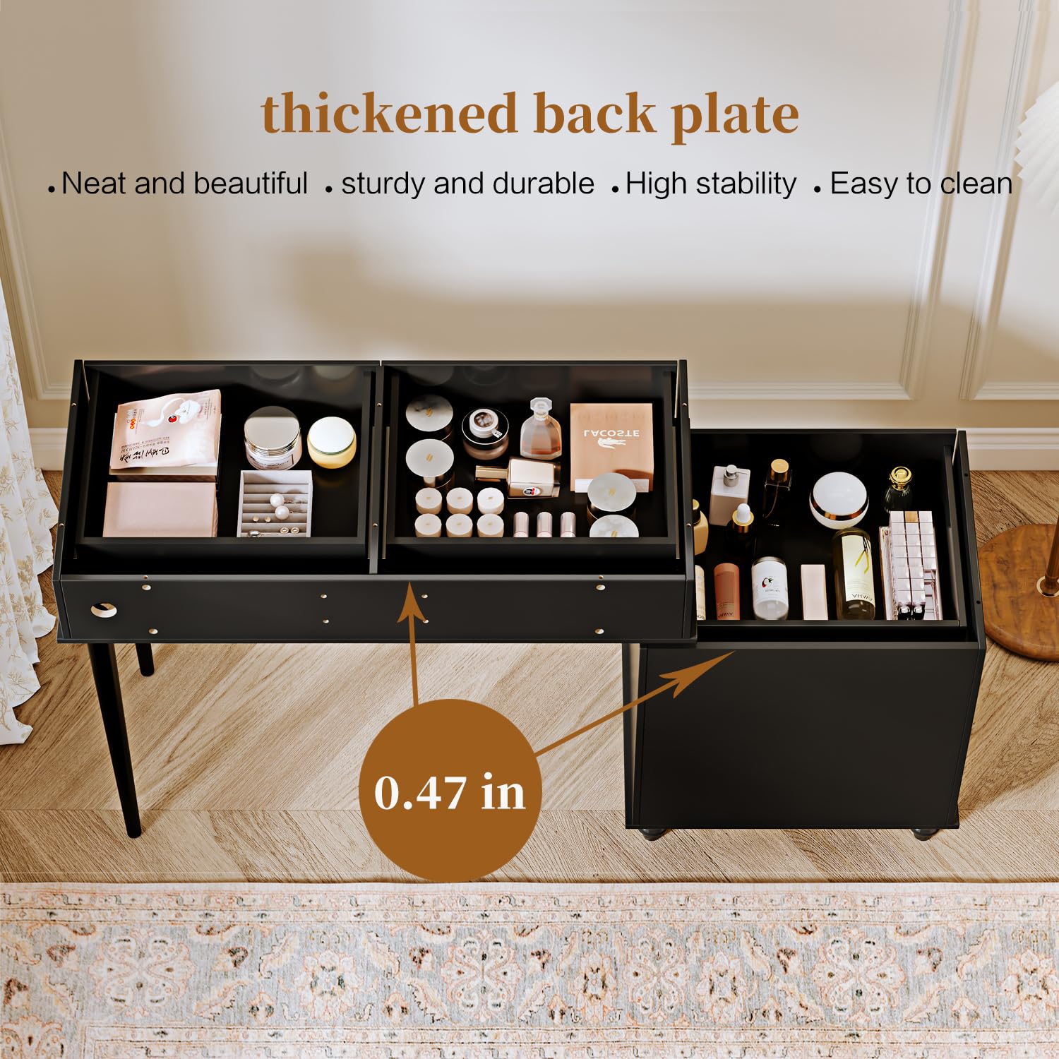 Black Vanity Desk with Mirror and Lights