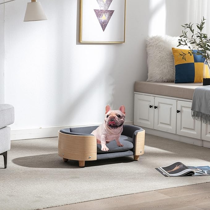 Elevated Dog Bed Pet Sofa with Solid Wood Legs and Velvet Cushion