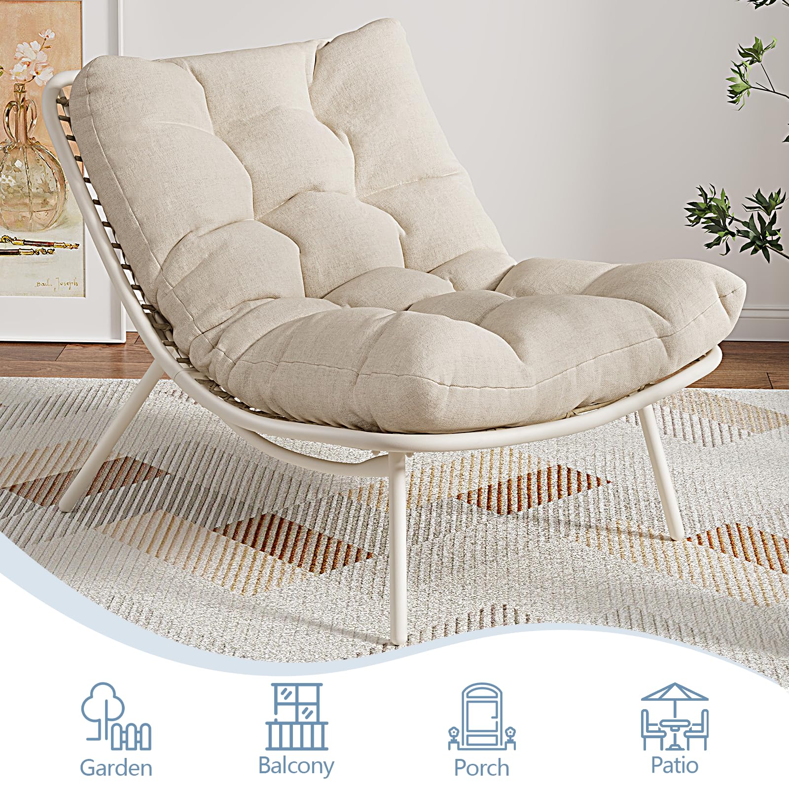 Wicker Chaise Lounge Chair with Thick Cushion