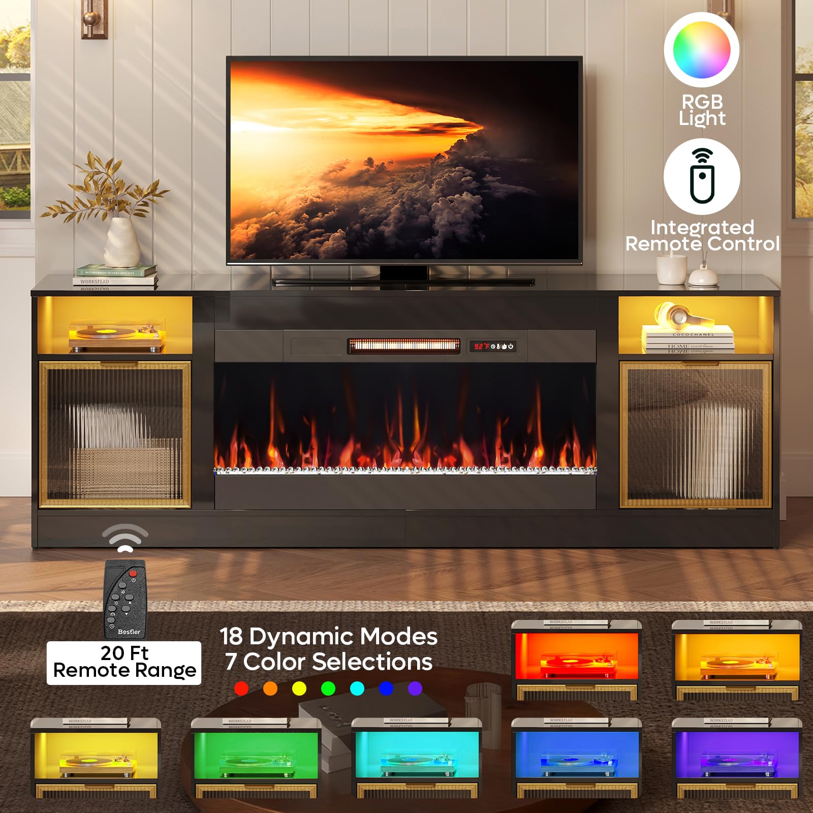 70" Fireplace TV Stand with LED Lighting