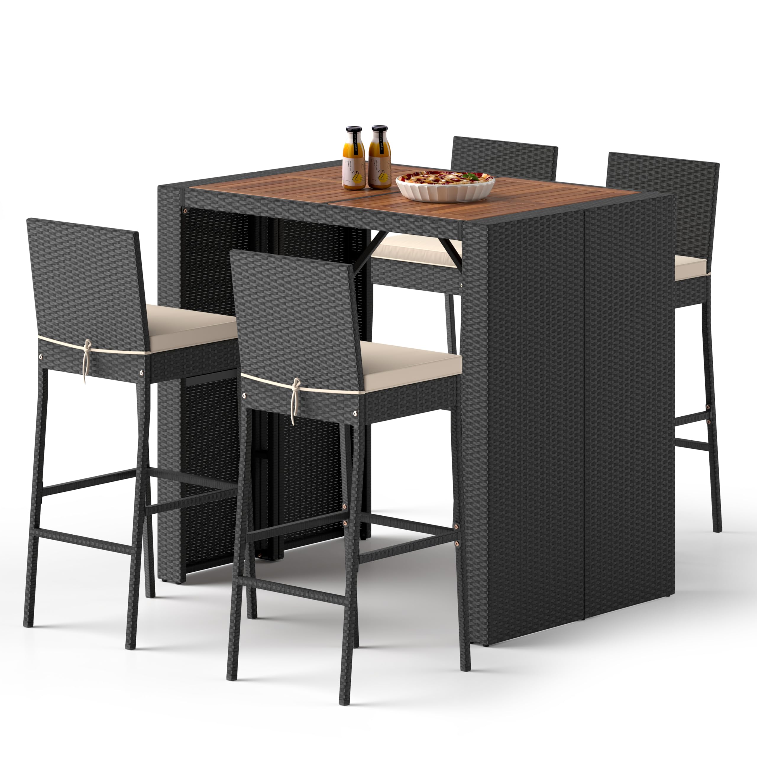 5-Piece Outdoor Bar Set with Acacia Wood Table