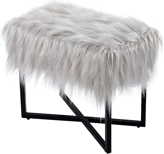 Rectangular Faux Fur Vanity Stool Ottoman Pink