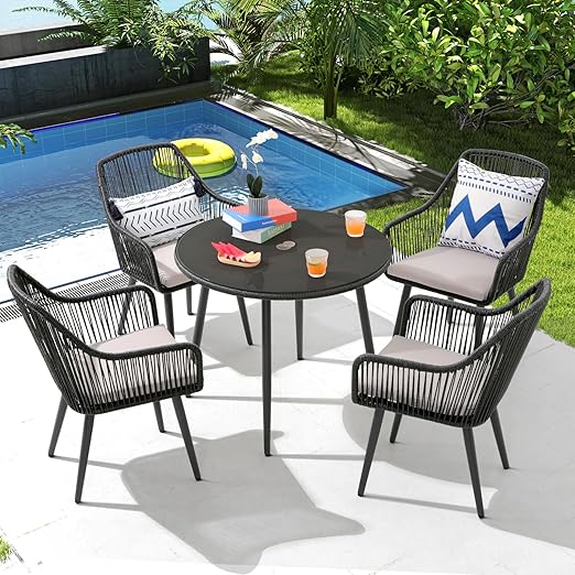 5-Piece Patio Dining Set with Cushioned Chairs