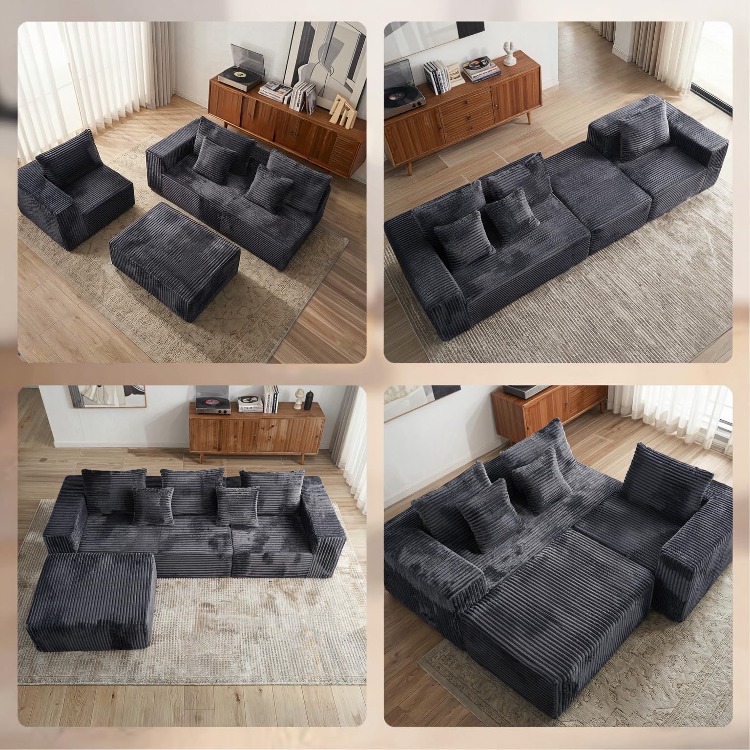 L-Shaped Cloud Couch Sectional Sofa with Deep Seat