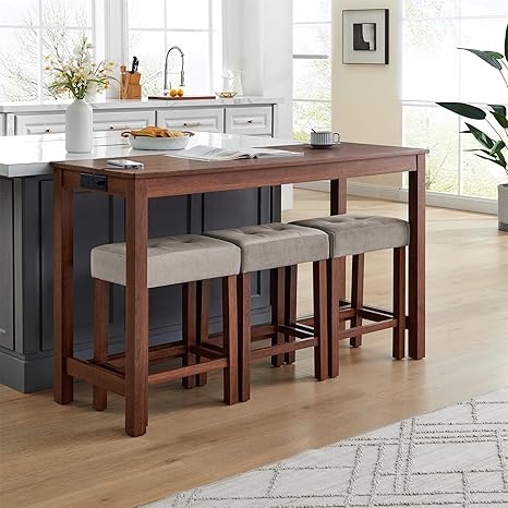 Industrial Counter Height Bar Table Set with Power Outlet
