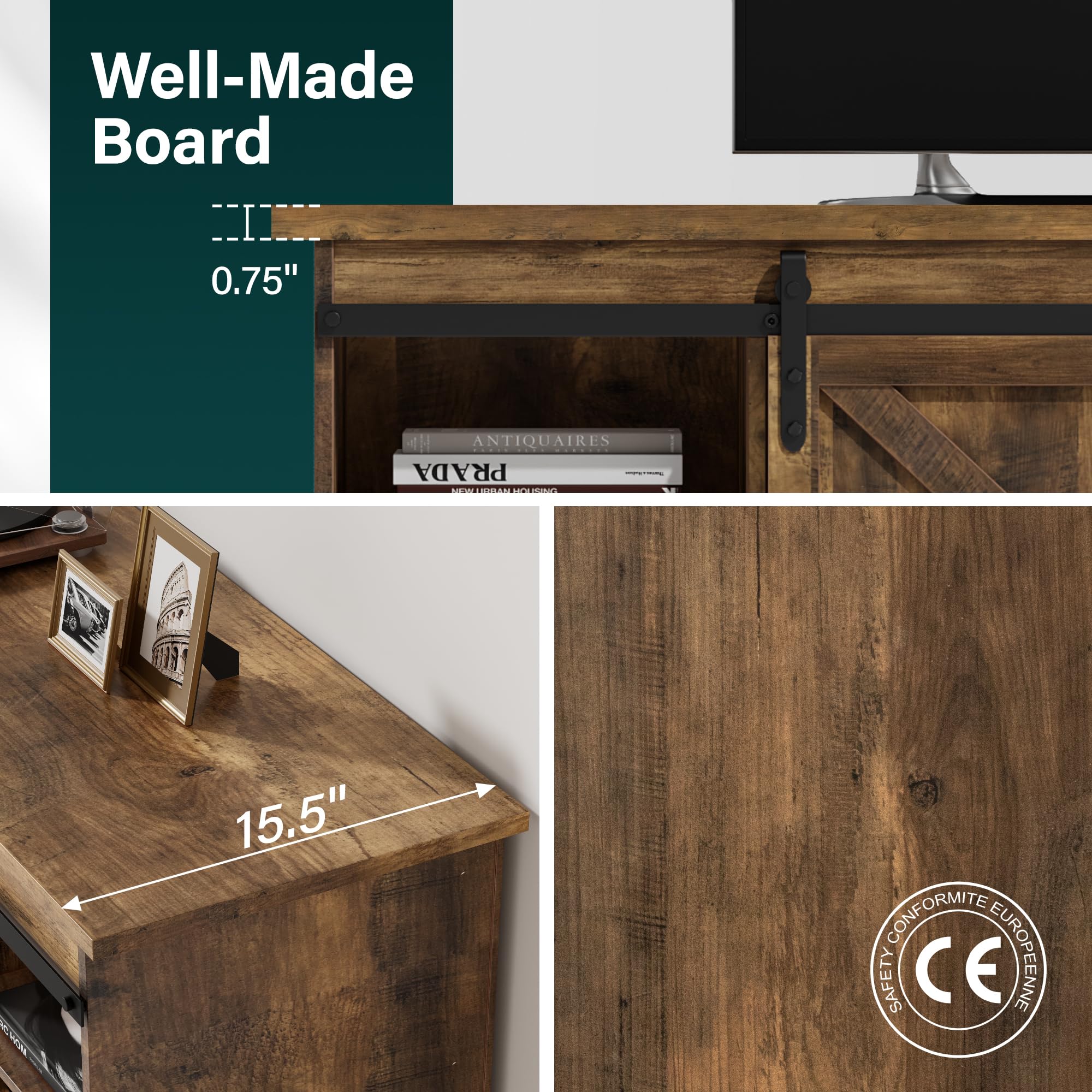 TV Stand with 4 Drawers and Sliding Barn Doors for 65 Inch TV