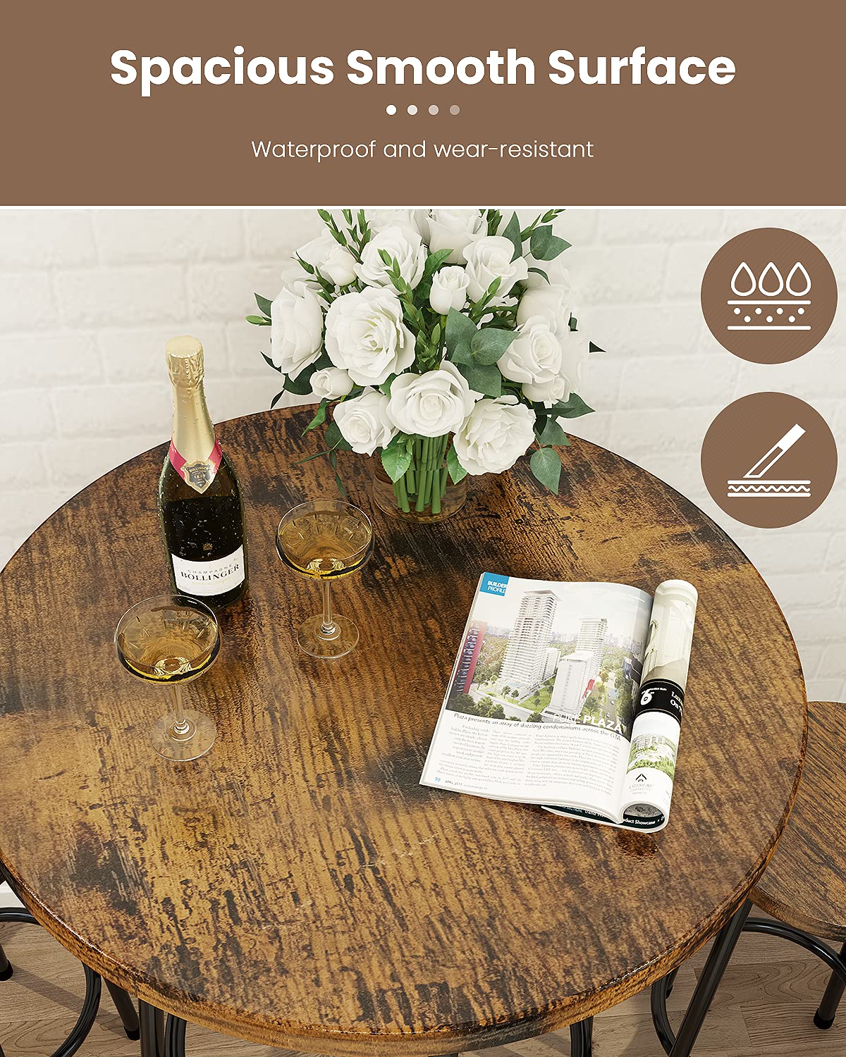 3 Piece Pub Dining Set Round Counter Height Table with 2 Stools