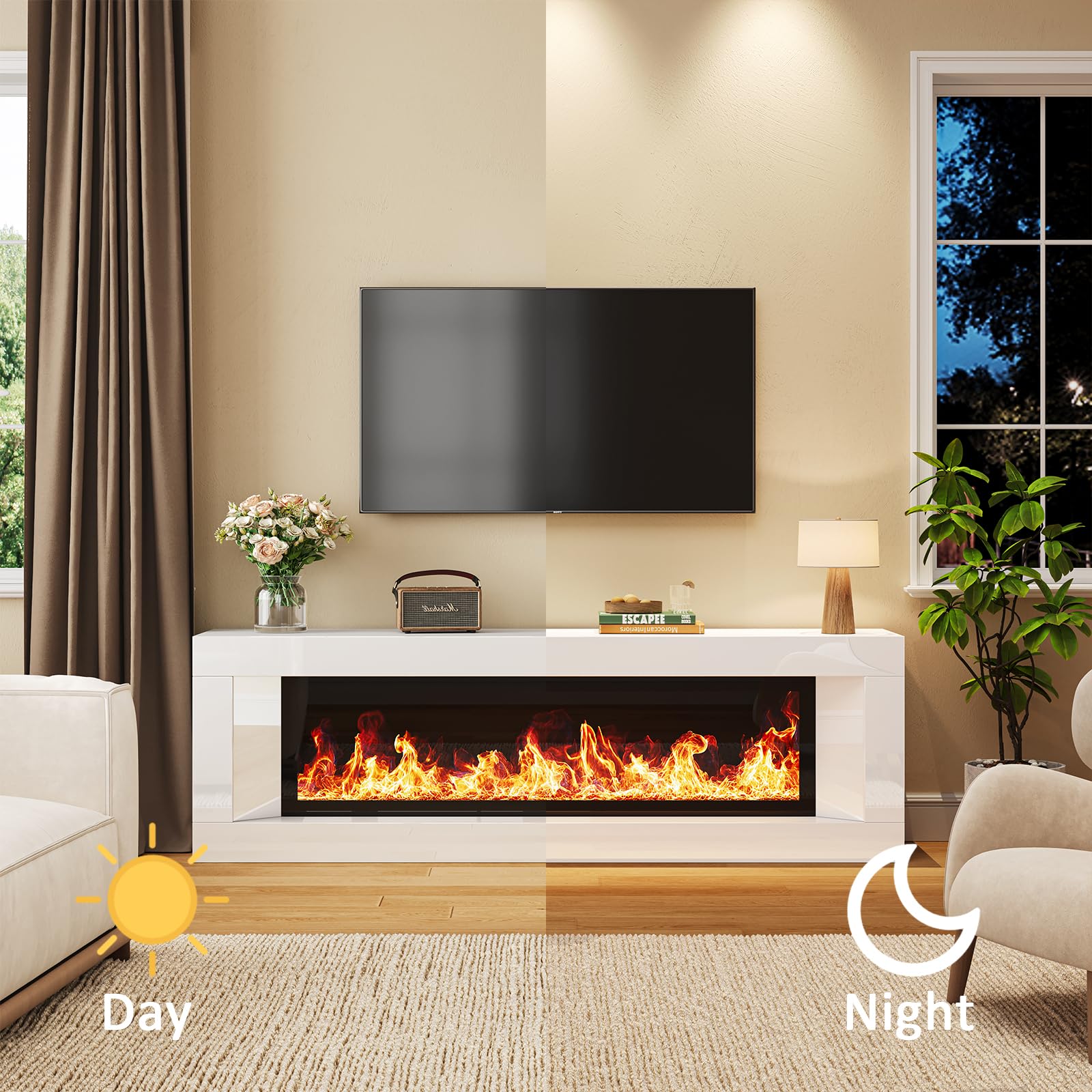63" High Gloss Fireplace TV Stand with Electric Fireplace