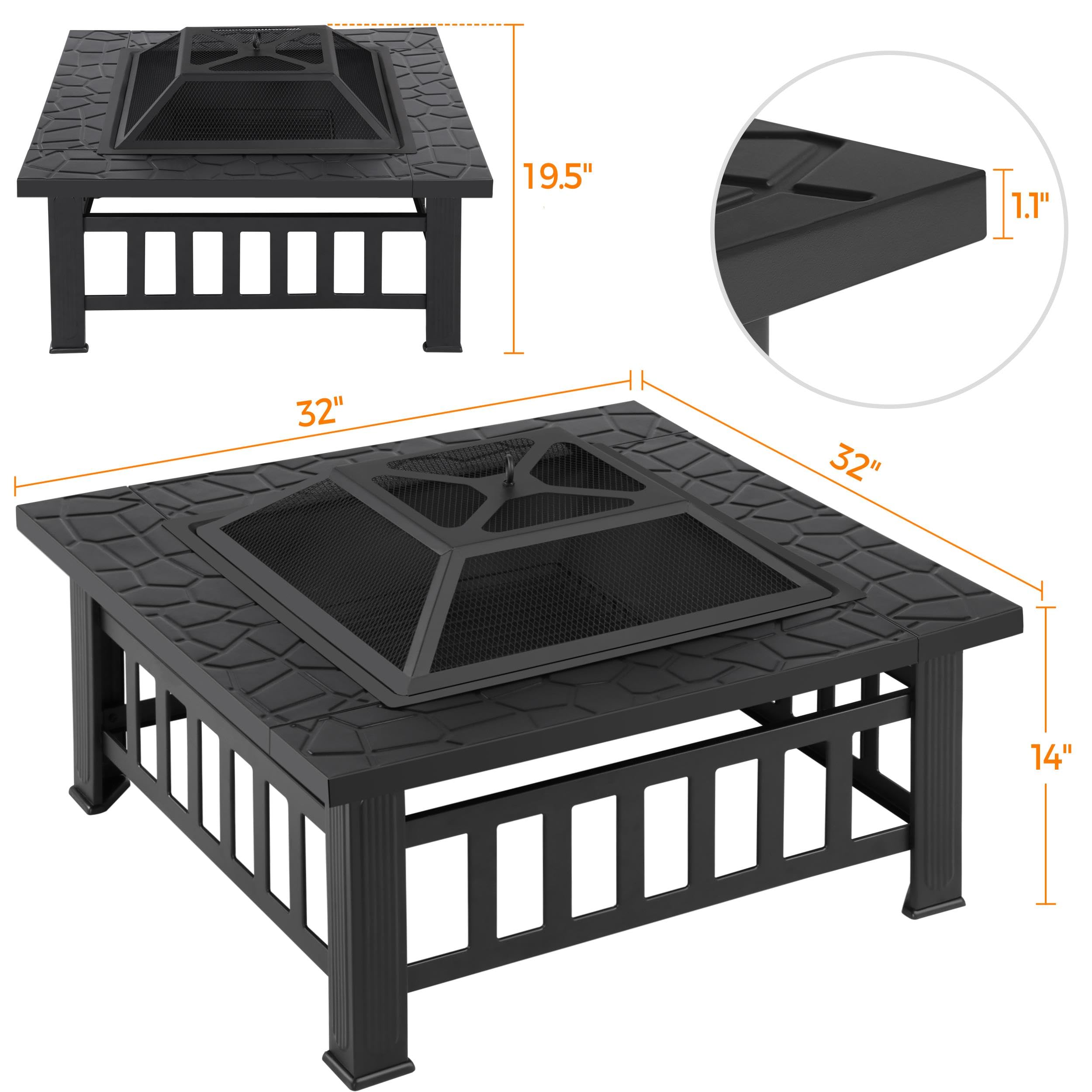 32-Inch Square Metal Fire Pit