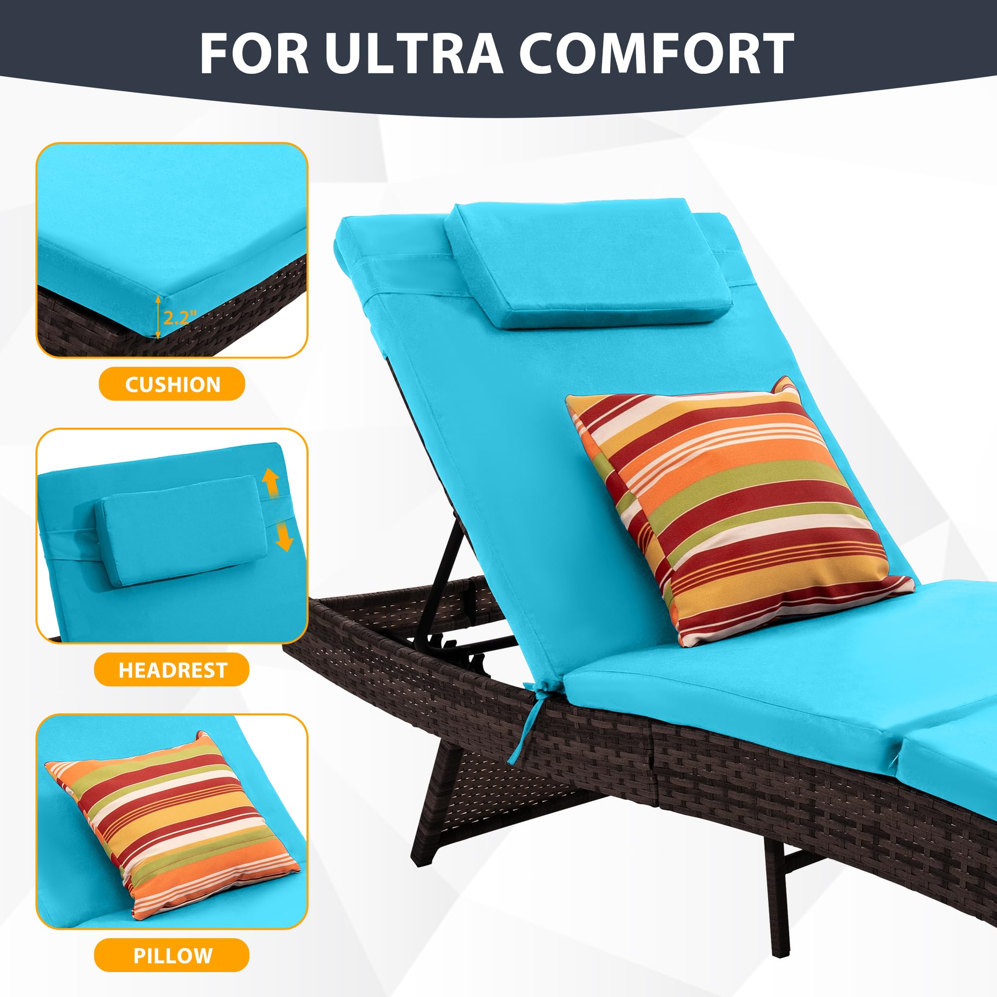 Wicker Chaise Lounge Chair Set of 2