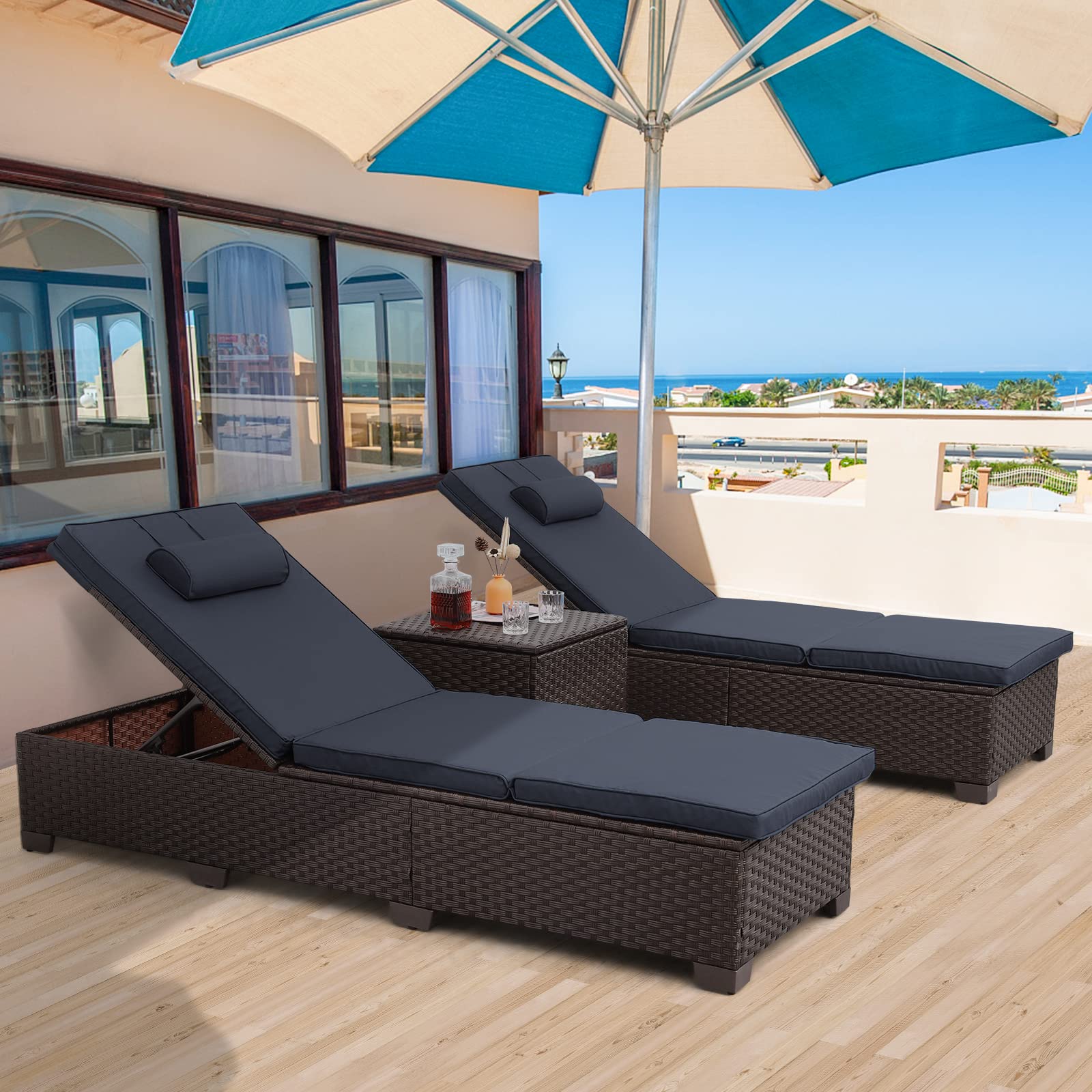 Outdoor Chaise Lounge Set with Storage Table