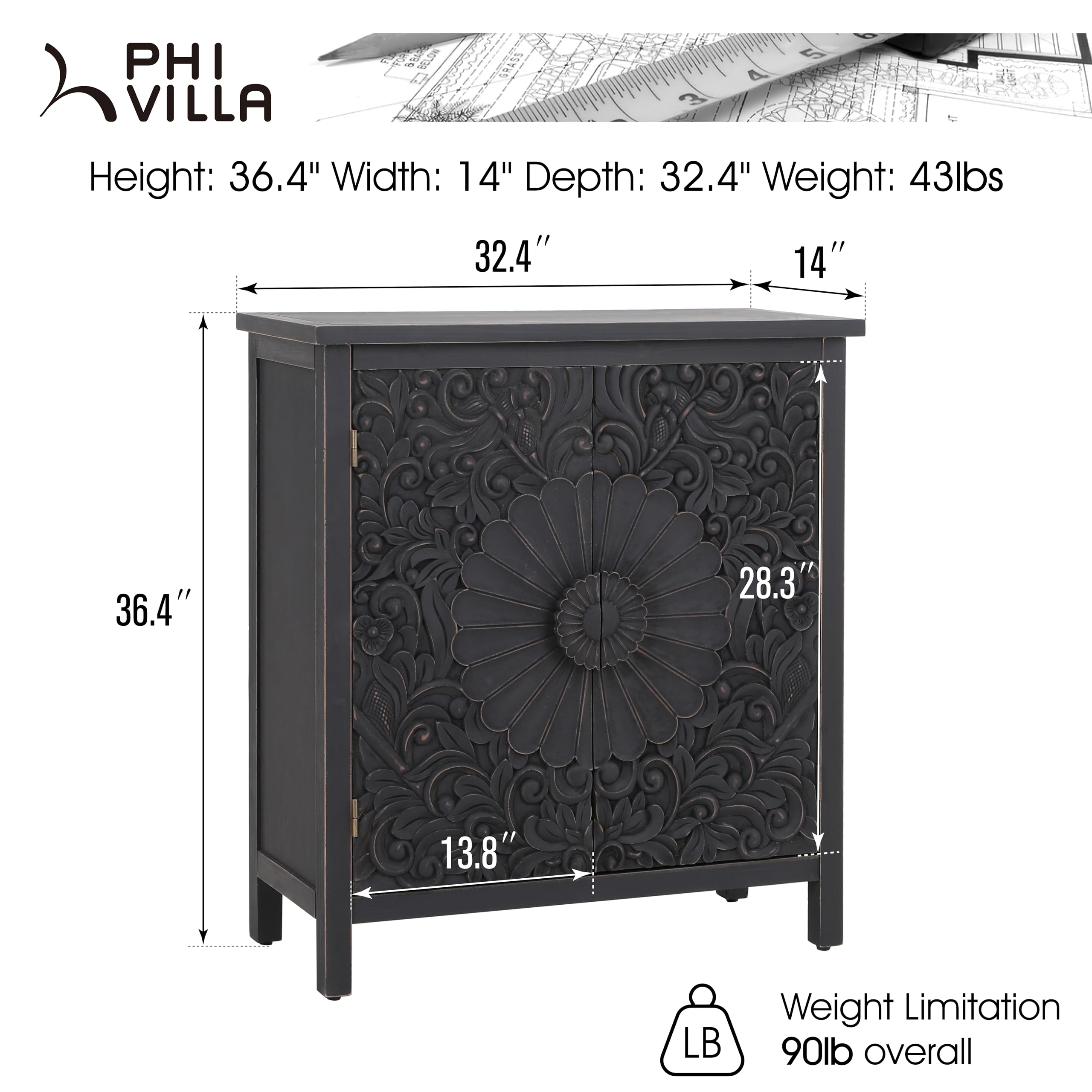 Black Accent Cabinet with Doors