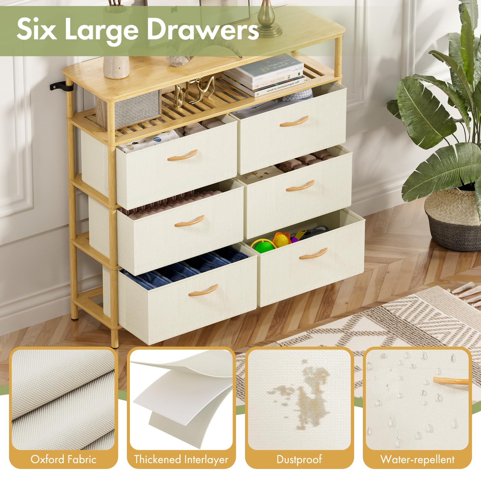 Solid Wood Dresser with 6 Drawers