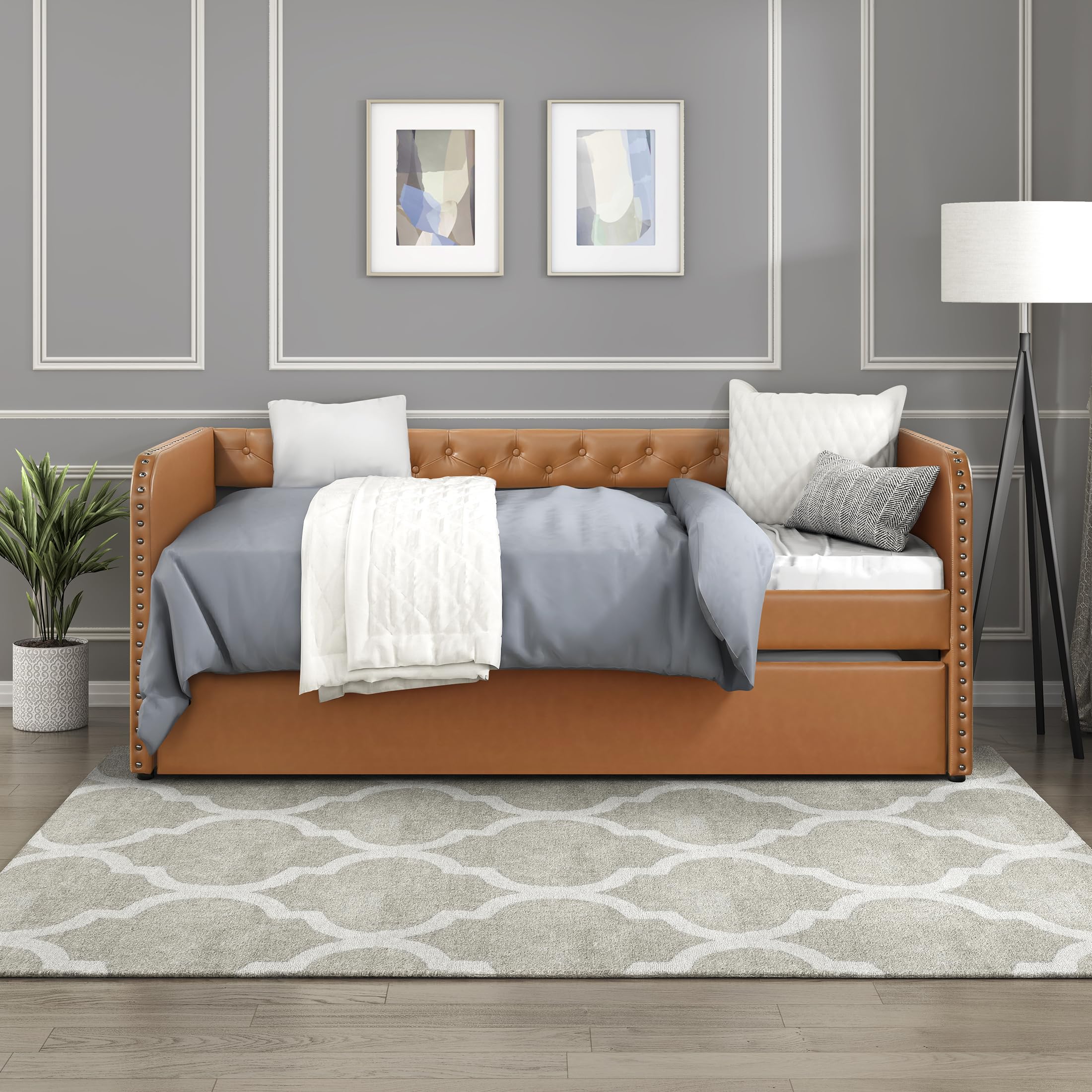 Faux Leather Daybed with Trundle