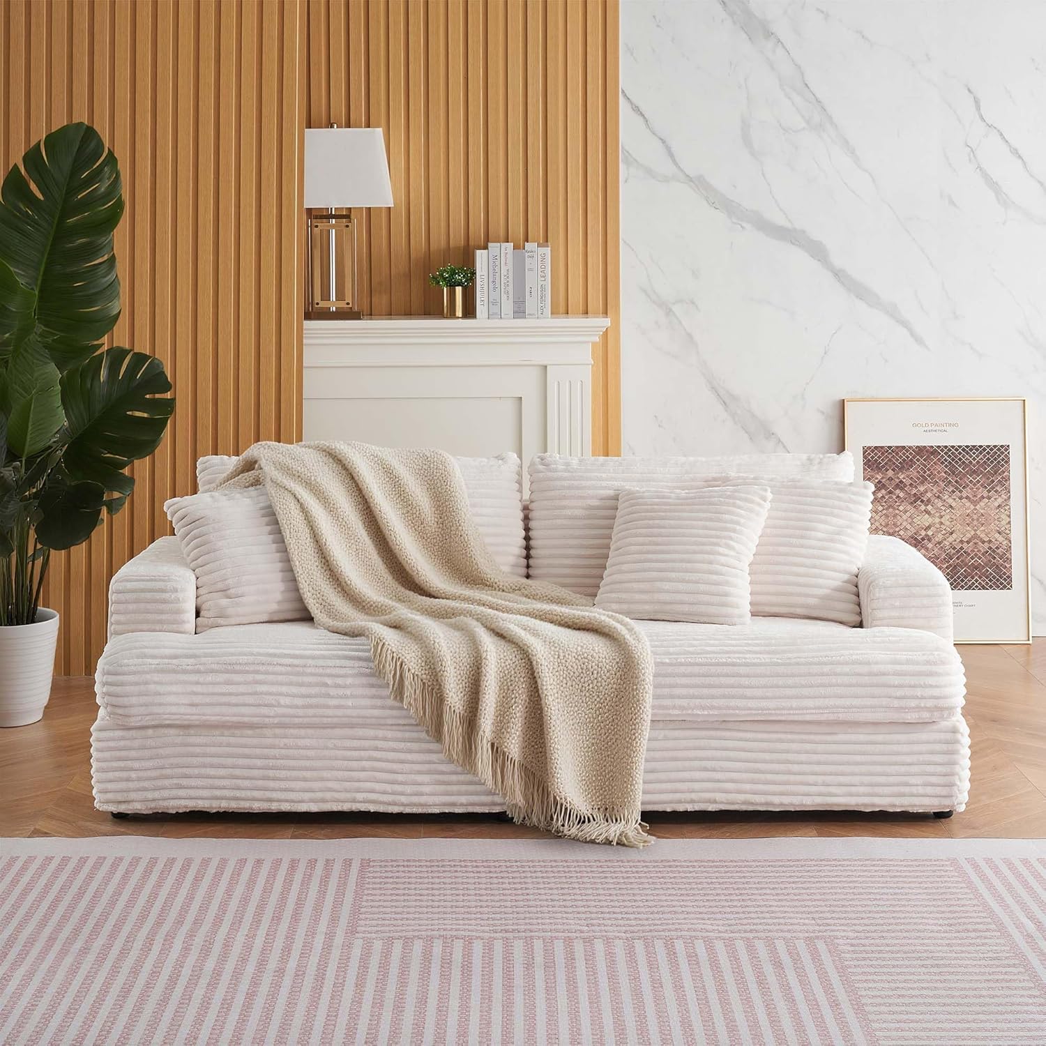 Pink Corduroy Sleeper Sofa 3-Seater with Deep Seat